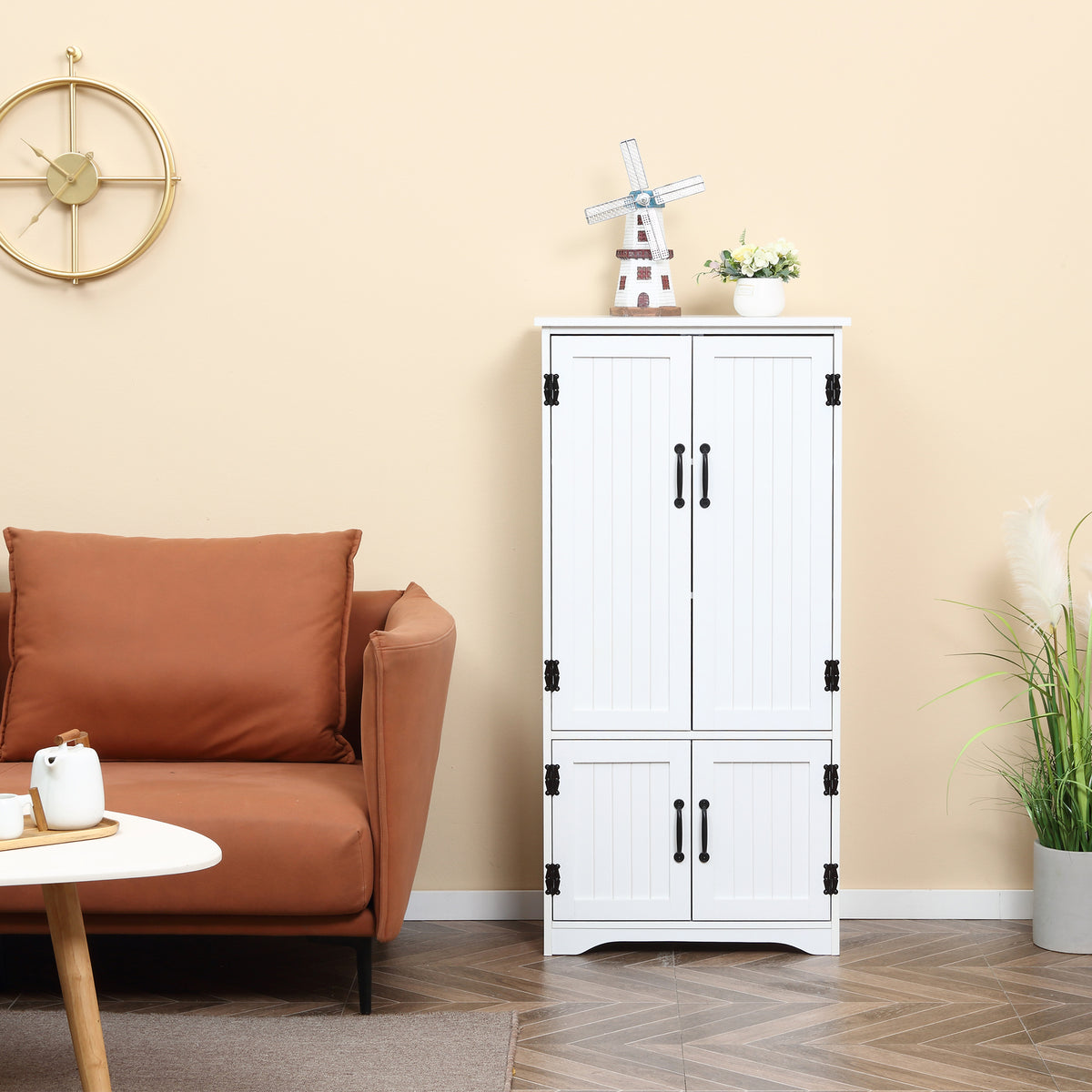 HOMCOM Accent Floor Storage Cabinet Kitchen Cupboard with Adjustable Shelves and 2 Lower Doors, White