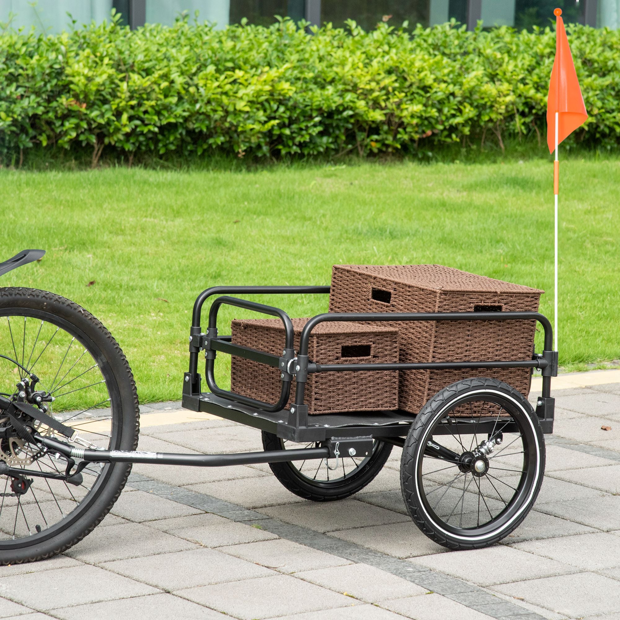 HOMCOM Steel Bike Trailer with Triple Safety, Wagon Bicycle Trailer with Suspension, 2 Wheels Outdoor Storage Carrier, Black - North Peak Garden Furniture