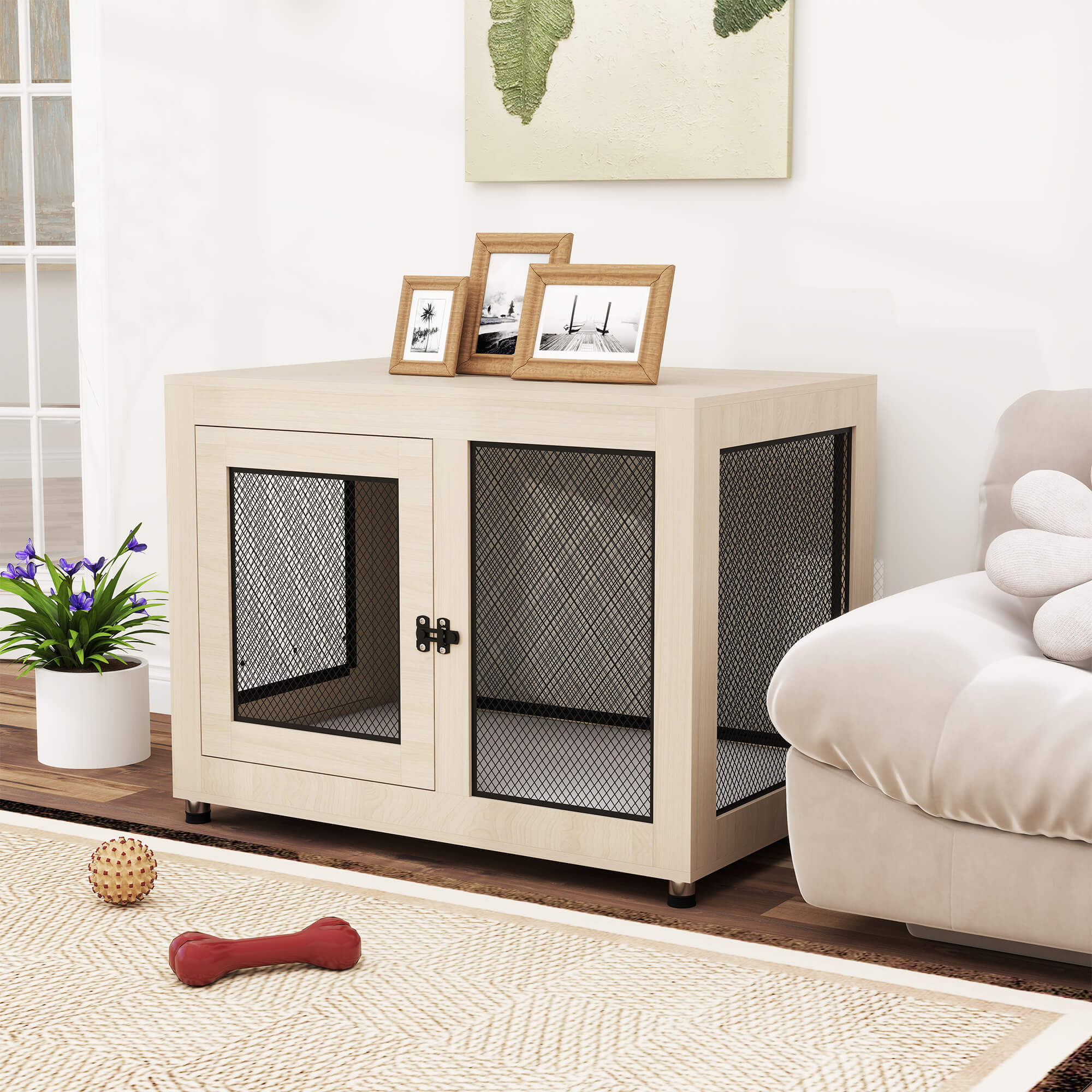 PawHut 2-in-1 Dog Cage & Side Table, with Two Doors, Cushion, for Large Dogs - North Peak Garden Furniture