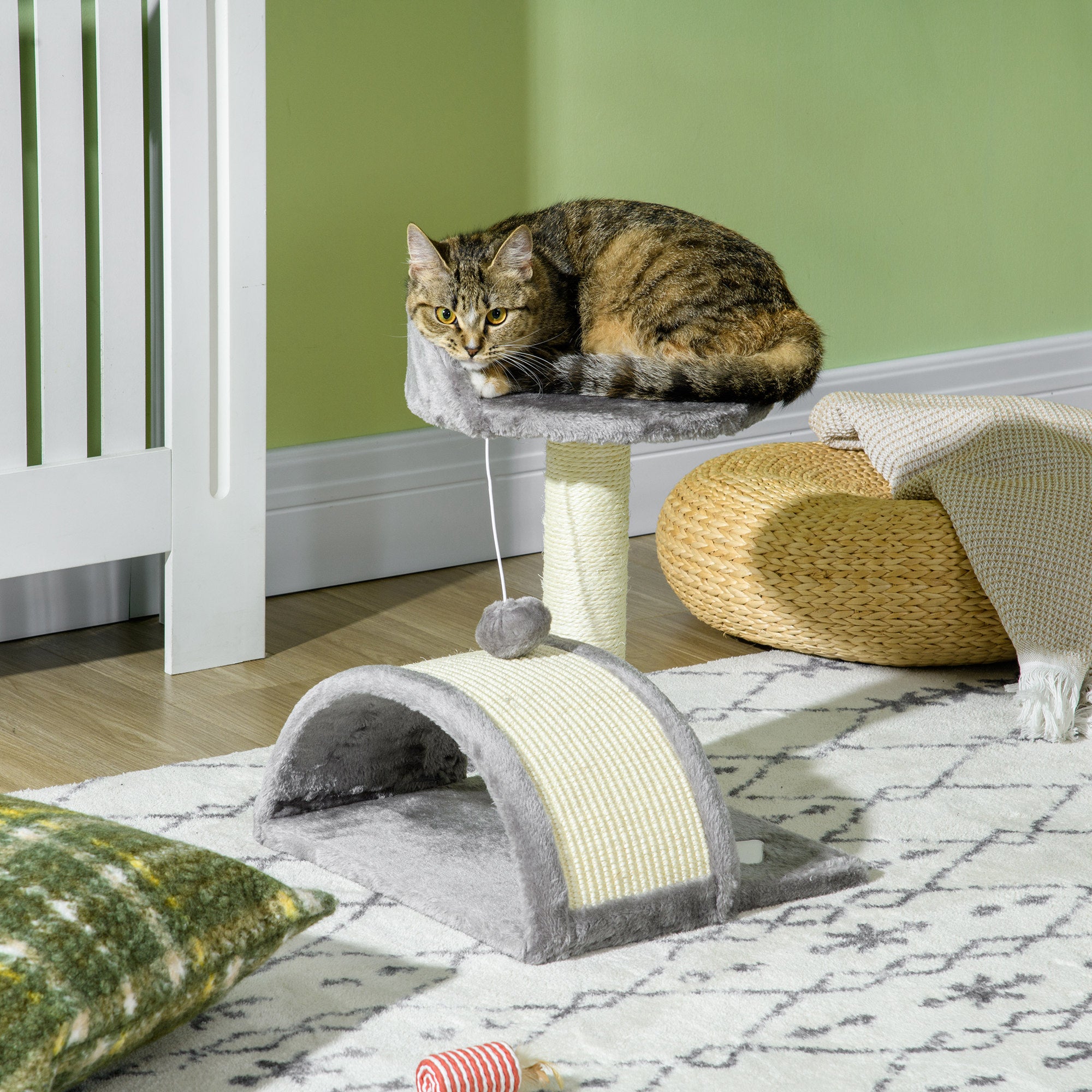 PawHut Cat Tree, Kitten Scratcher Activity Centre, with Sisal Scratching Post, Toy Ball - Grey - North Peak Garden Furniture