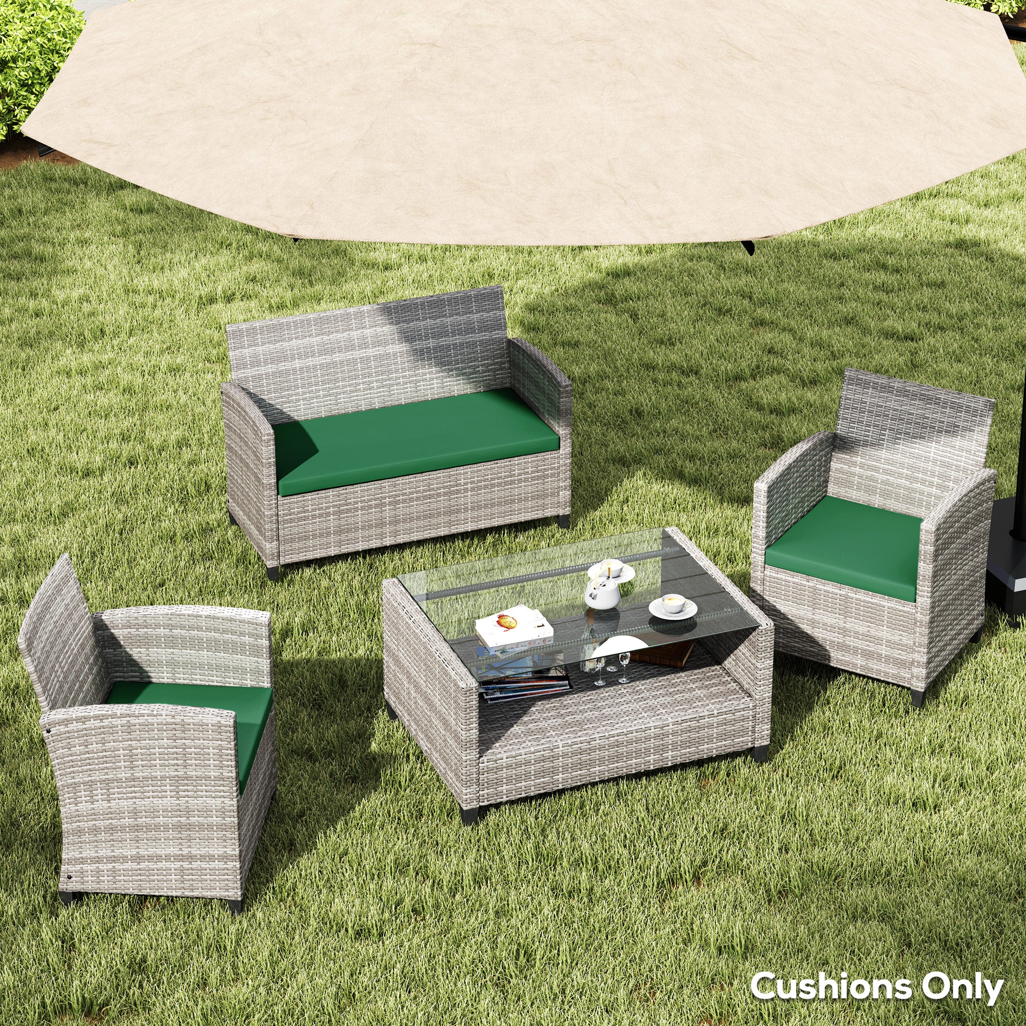 Outsunny Outdoor Seat Cushion Pads for Rattan Furniture, 3 PCs Garden Furniture Cushions, Green - North Peak Garden Furniture