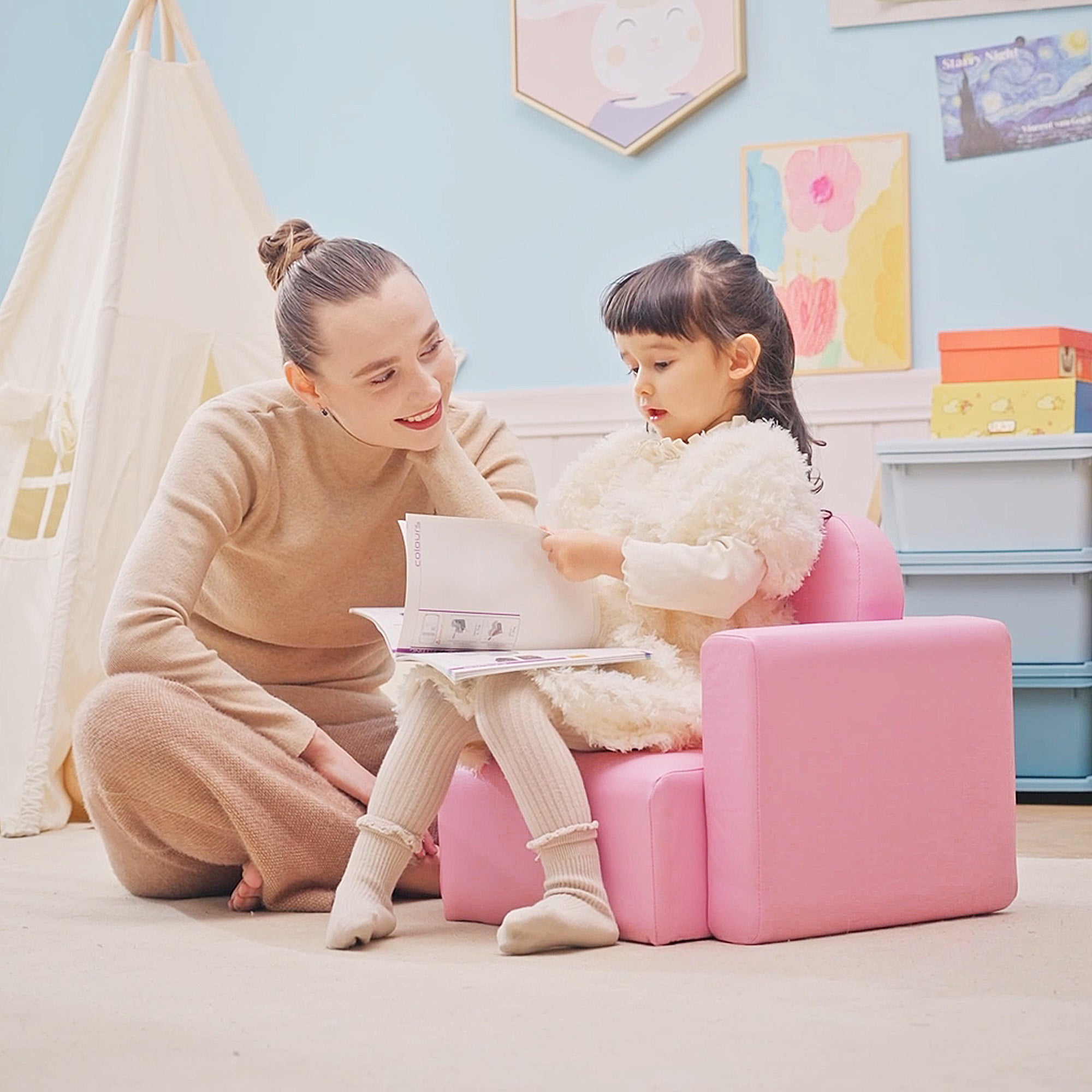 HOMCOM 2 In 1 Toddler Sofa Chair, 48 x 44 x 41 cm, for Game Relax Playroom, Pink - North Peak Garden Furniture