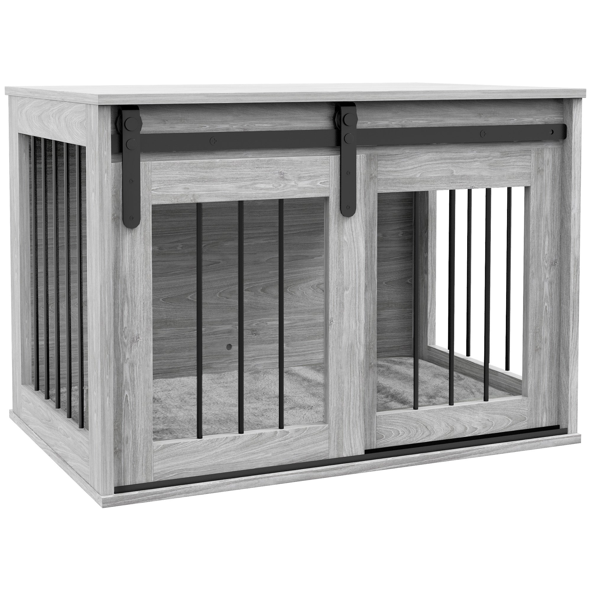PawHut 80cm Dog Crate Furniture with Removable Cushion for Large Dogs- Grey - North Peak Garden Furniture