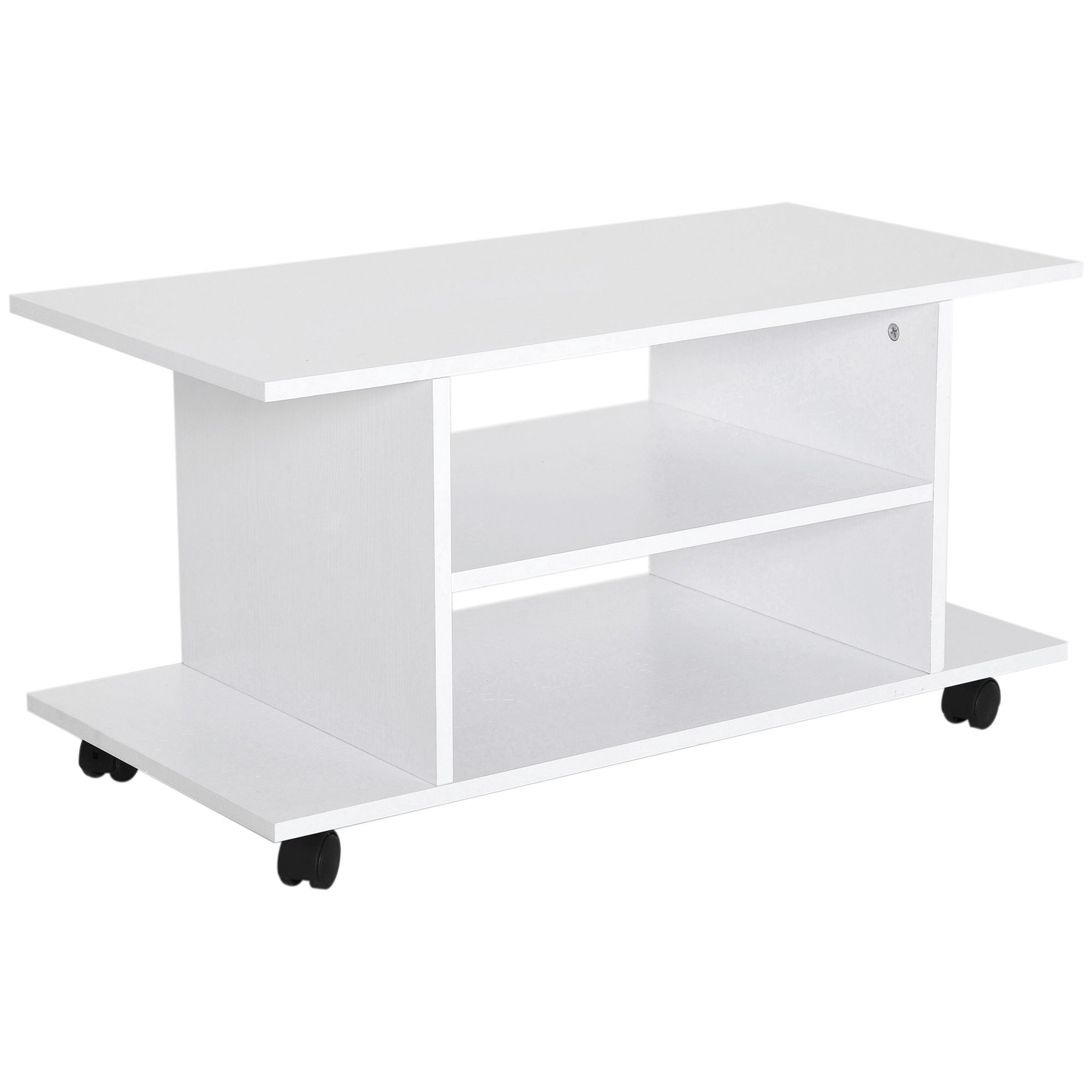HOMCOM Modern TV Cabinet Stand Storage Shelves Table Mobile Bedroom Furniture Bookshelf Bookcase White