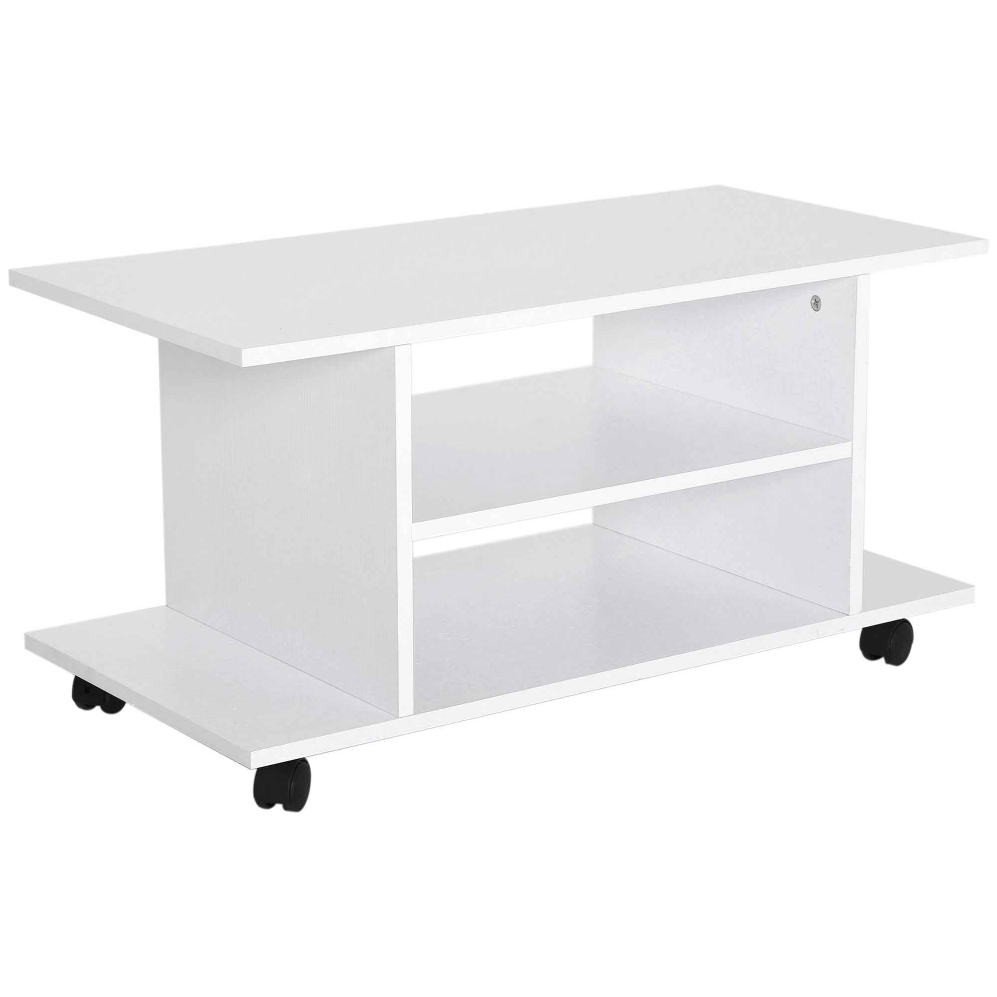 HOMCOM Modern TV Cabinet Stand Storage Shelves Table Mobile Bedroom Furniture Bookshelf Bookcase White