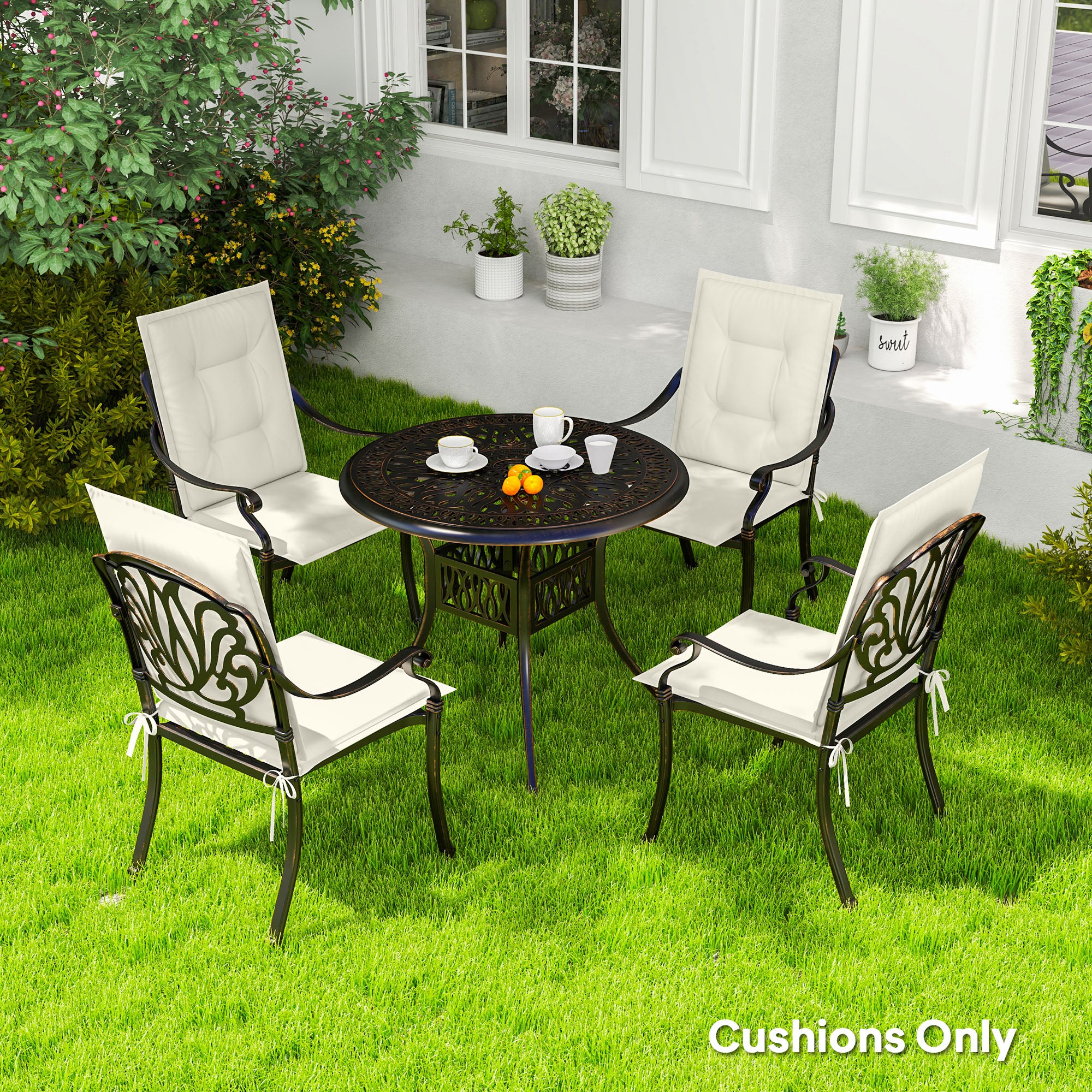 Outsunny Set of Four Padded Garden Seat Cushions - White - North Peak Garden Furniture