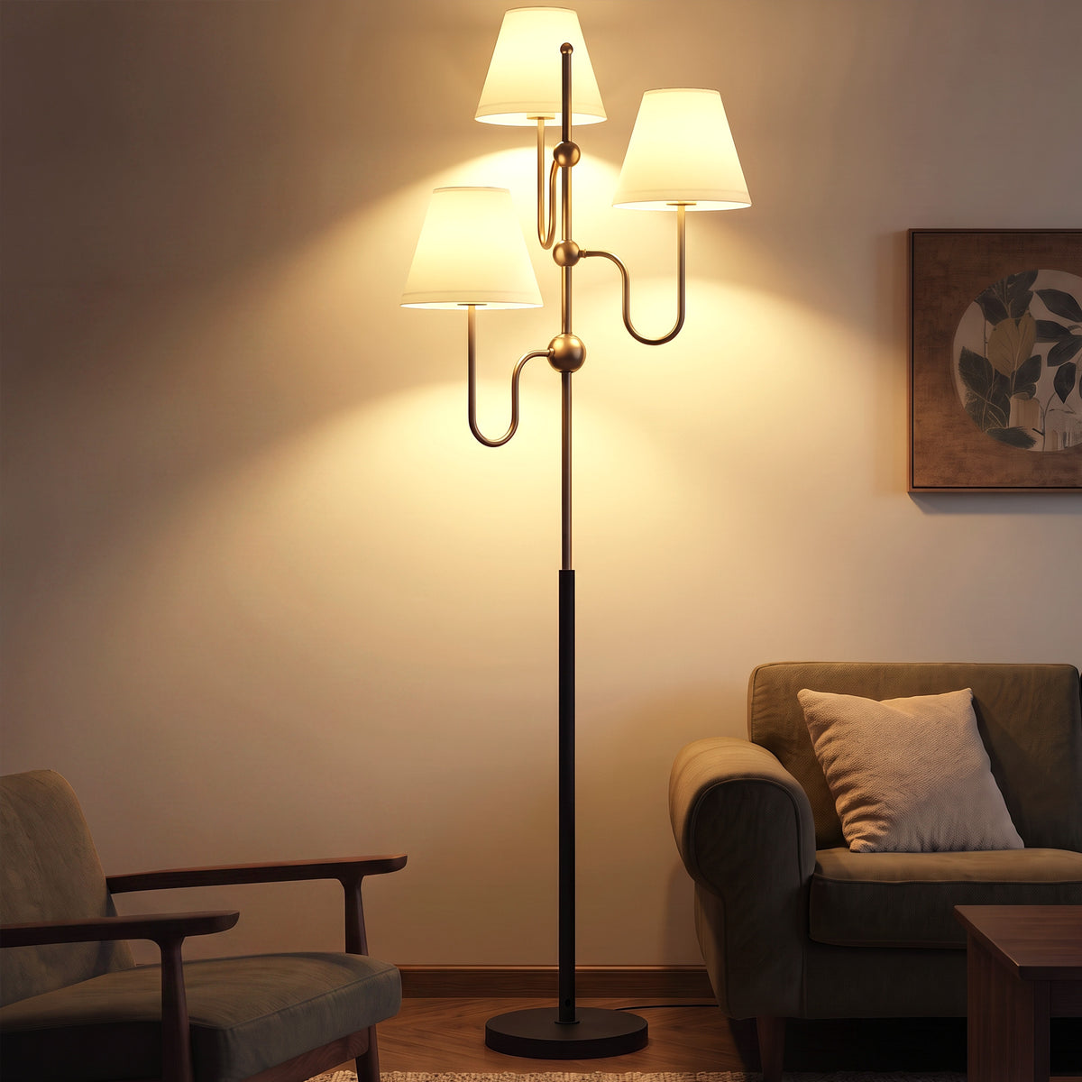 HOMCOM Floor Lamp, 165 cm Tall Standing Lamp with 3 Light and Foot Switch for Living Room, Bedroom, Bedside, Office, E27 Base Without Bulb (40W Max)