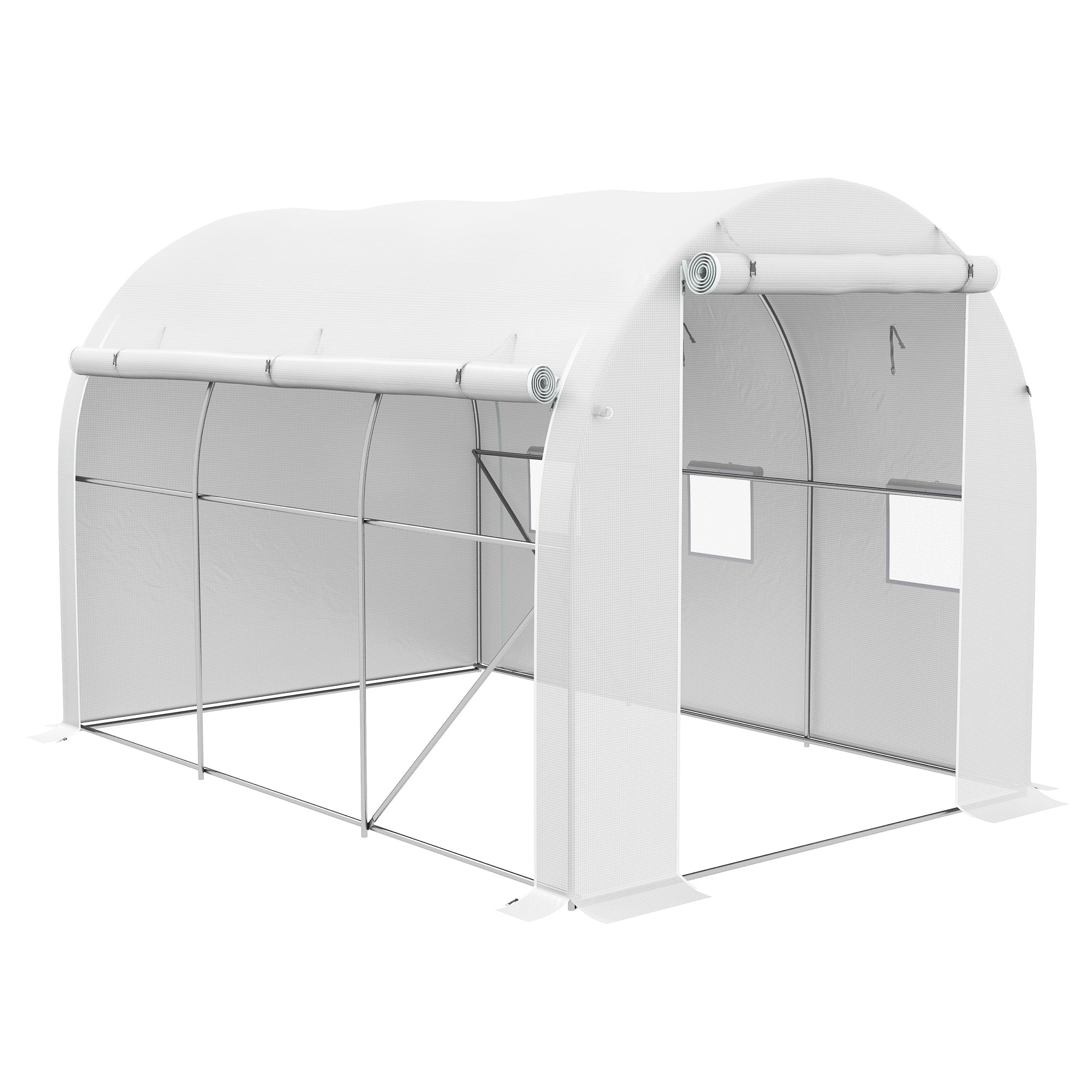 Outsunny 296 x 196cm Steel Frame Polytunnel Greenhouse - White - North Peak Garden Furniture