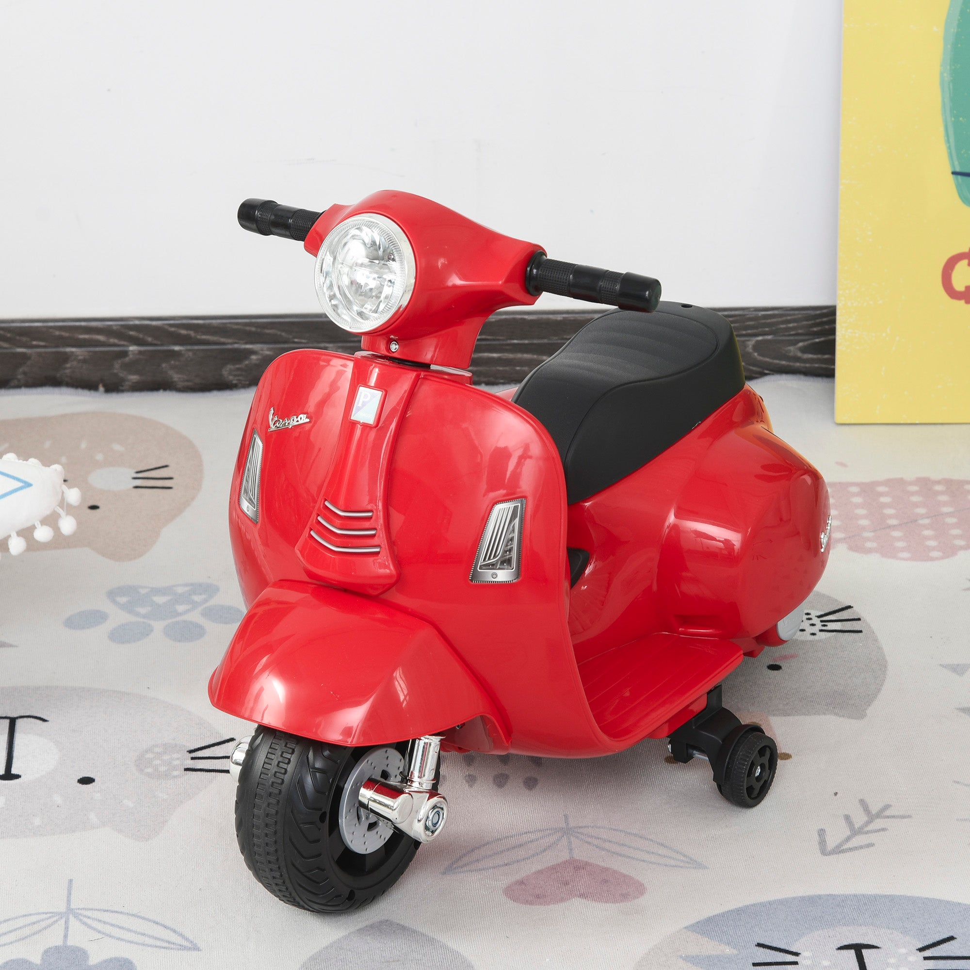 HOMCOM Vespa Licensed 6V Kids Electric Motorbike Ride On Motorcycle Battery Powered for 18-36 Months with Horn Headlight Red - North Peak Garden Furniture