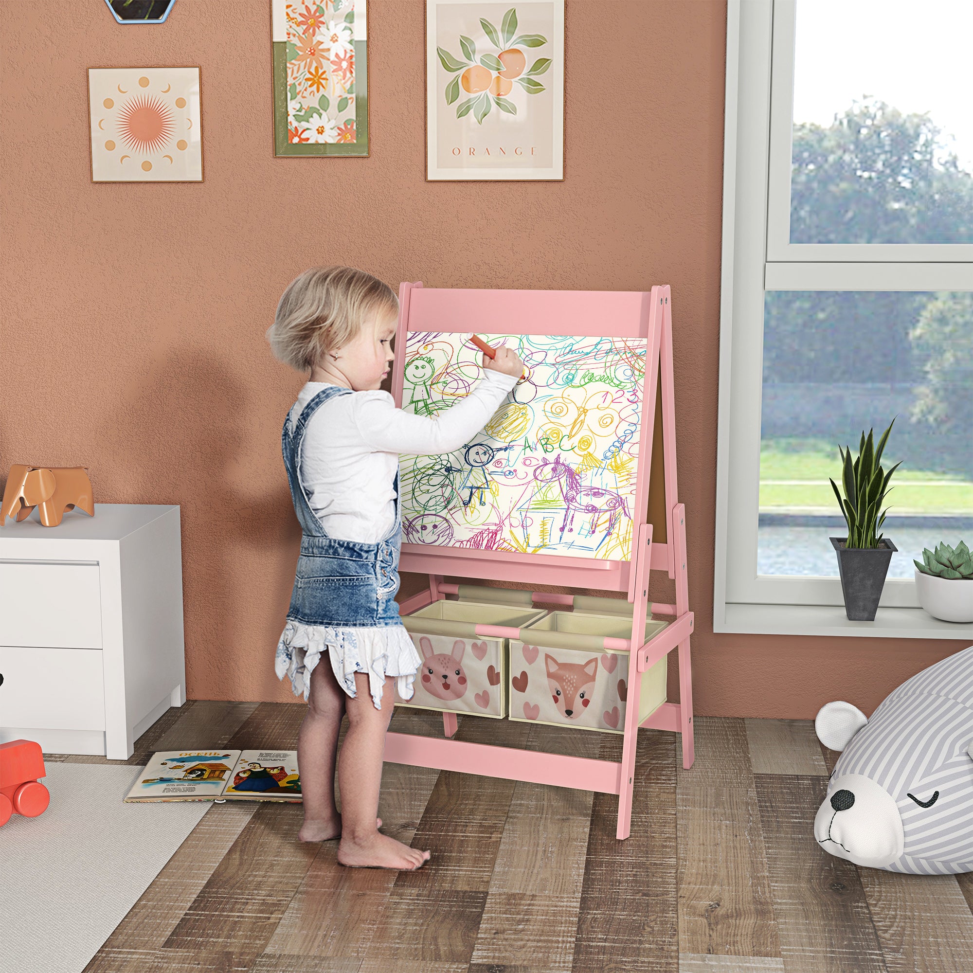 AIYAPLAY Three-In-One Kids Easel with Paper Roll, Art Easel, with Storage - Pink - North Peak Garden Furniture
