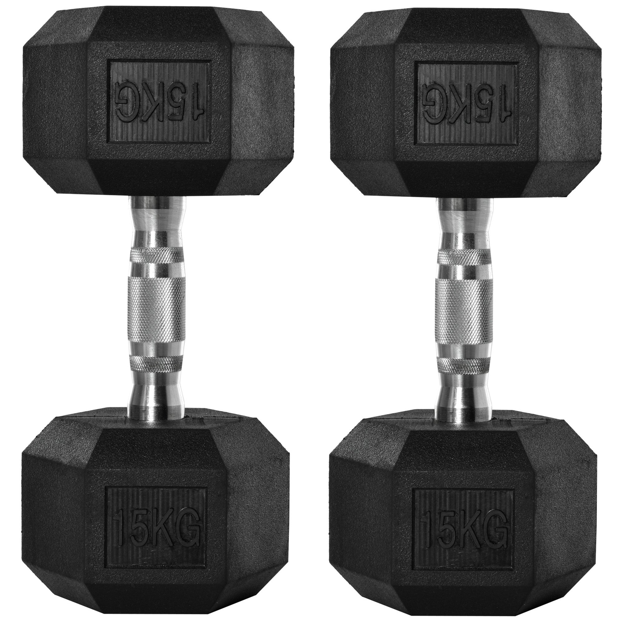 HOMCOM 2x15kg Rubber Hex Dumbbell Portable Hand Weights Dumbbell Home Gym Workout Fitness Hand Dumbbell - North Peak Garden Furniture