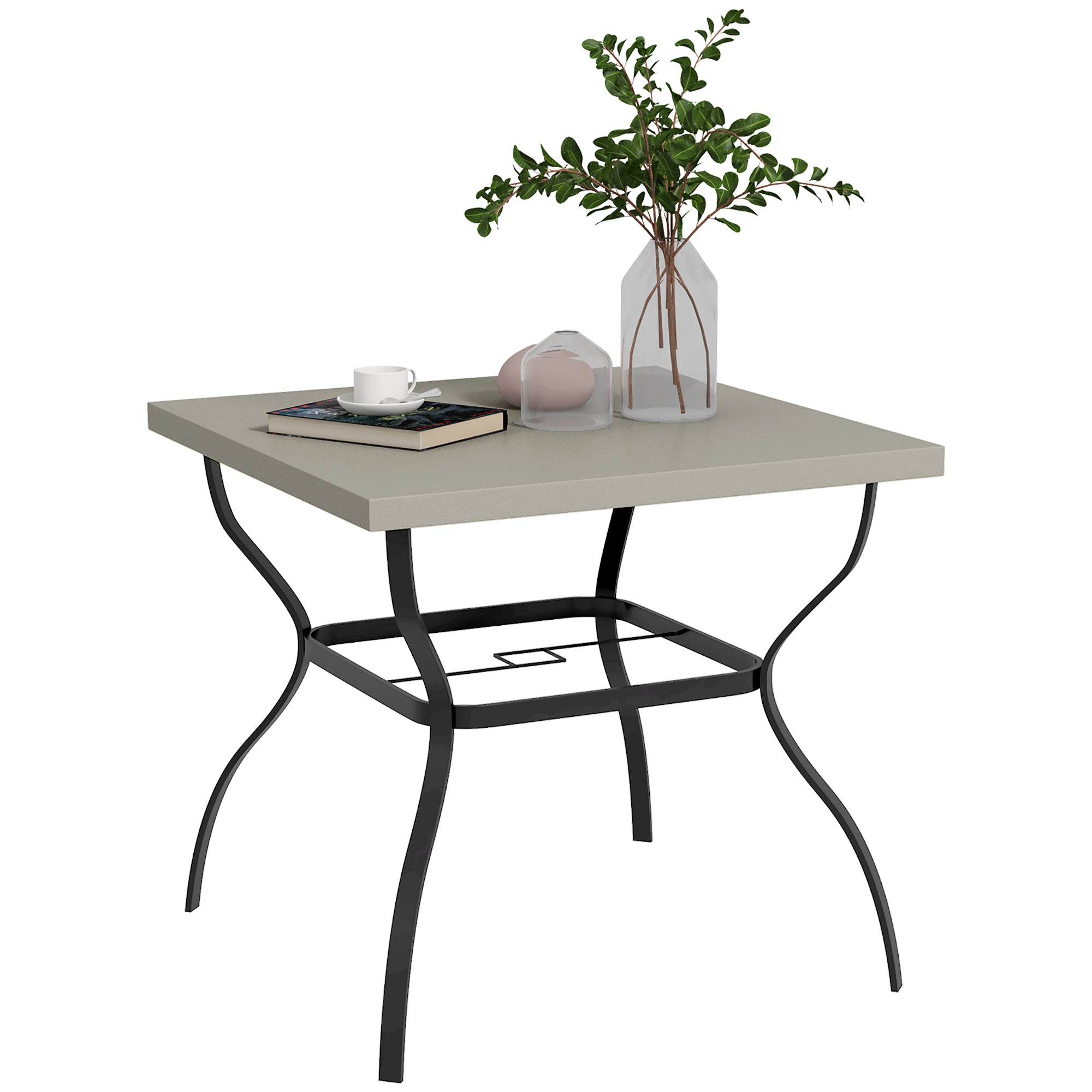 Outsunny Four-Seater Steel Garden Table, with Parasol Hole - Grey/Black - North Peak Garden Furniture