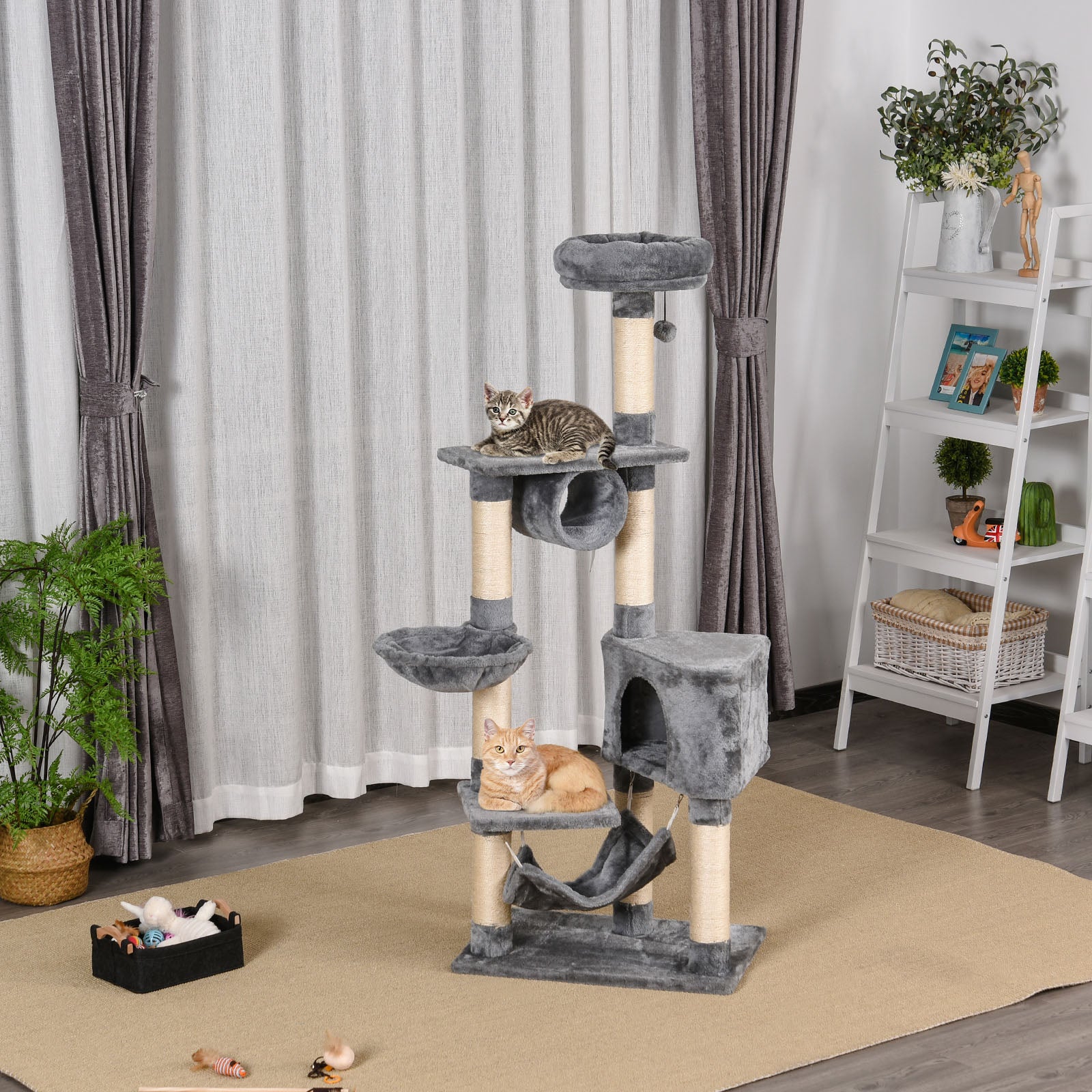 PawHut Cat Tree for Indoor Cats Condo Tower Multi-level Height 150CM Kittens Activity Stand House with Toys & Various Scratching Posts - North Peak Garden Furniture