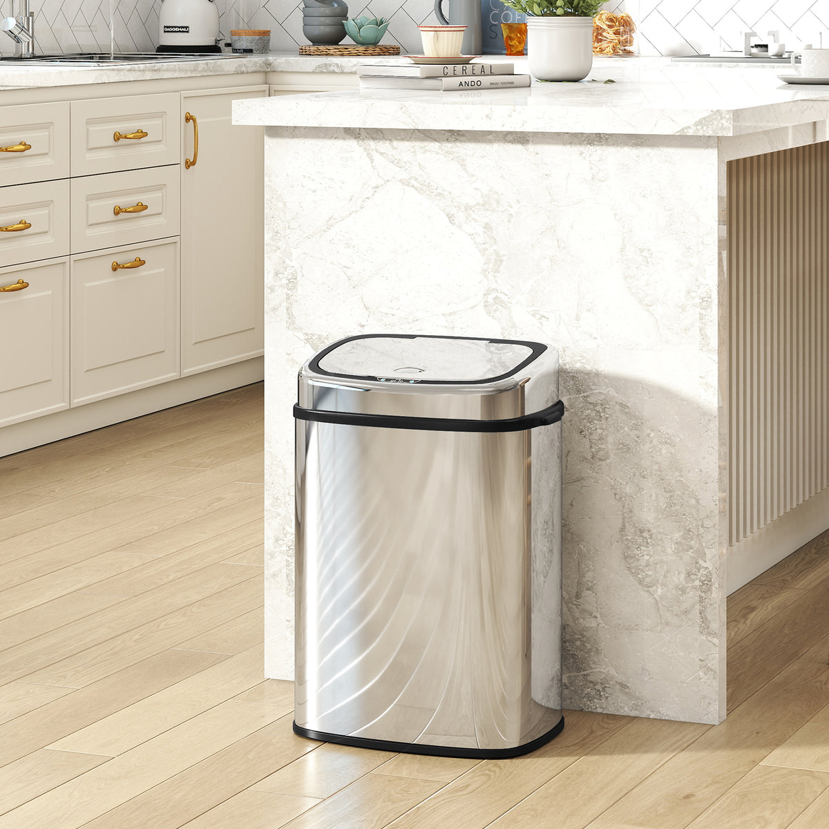 HOMCOM 50L Stainless Steel Sensor Bin - Silver Tone