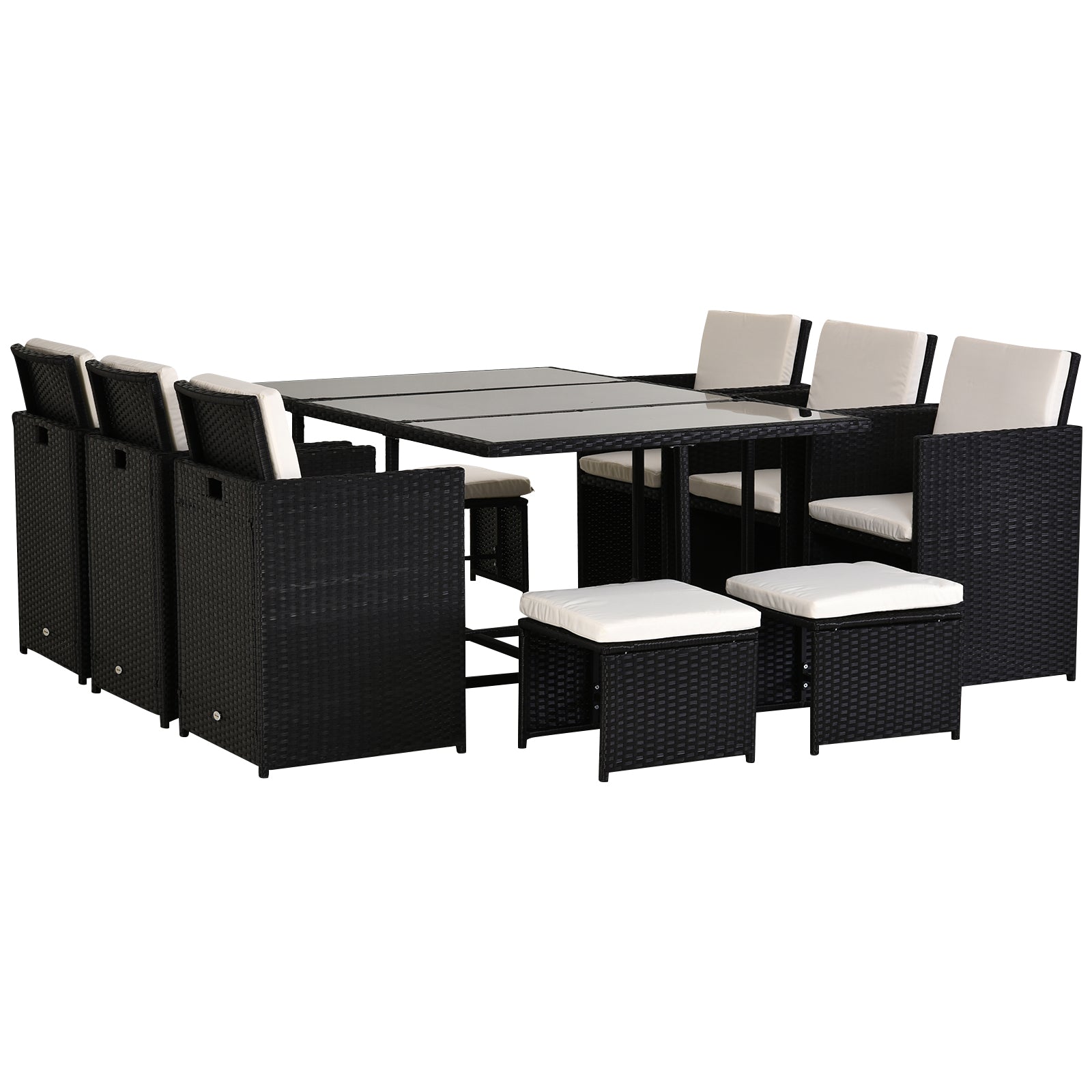 Outsunny Rattan Dining Set Garden Furniture Patio set 11 PC with Cushion Black /Milk White - North Peak Garden Furniture