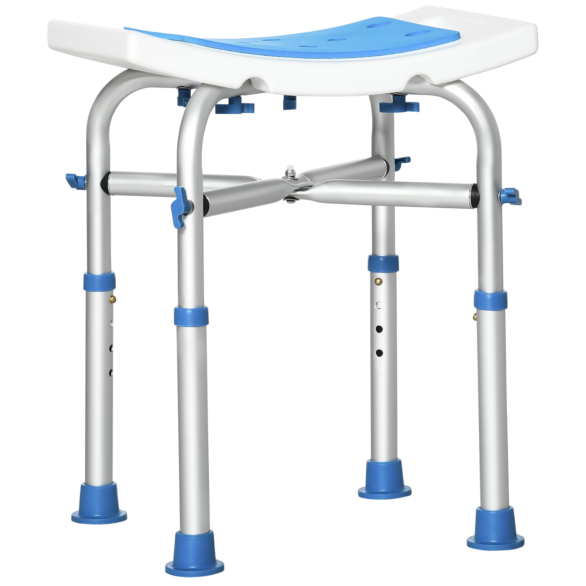 HOMCOM Shower Chair for the Elderly and Disabled, Adjustable Padded Shower Stool with Built-in Handle and Non-slip Suction Foot Pads, Blue - North Peak Garden Furniture