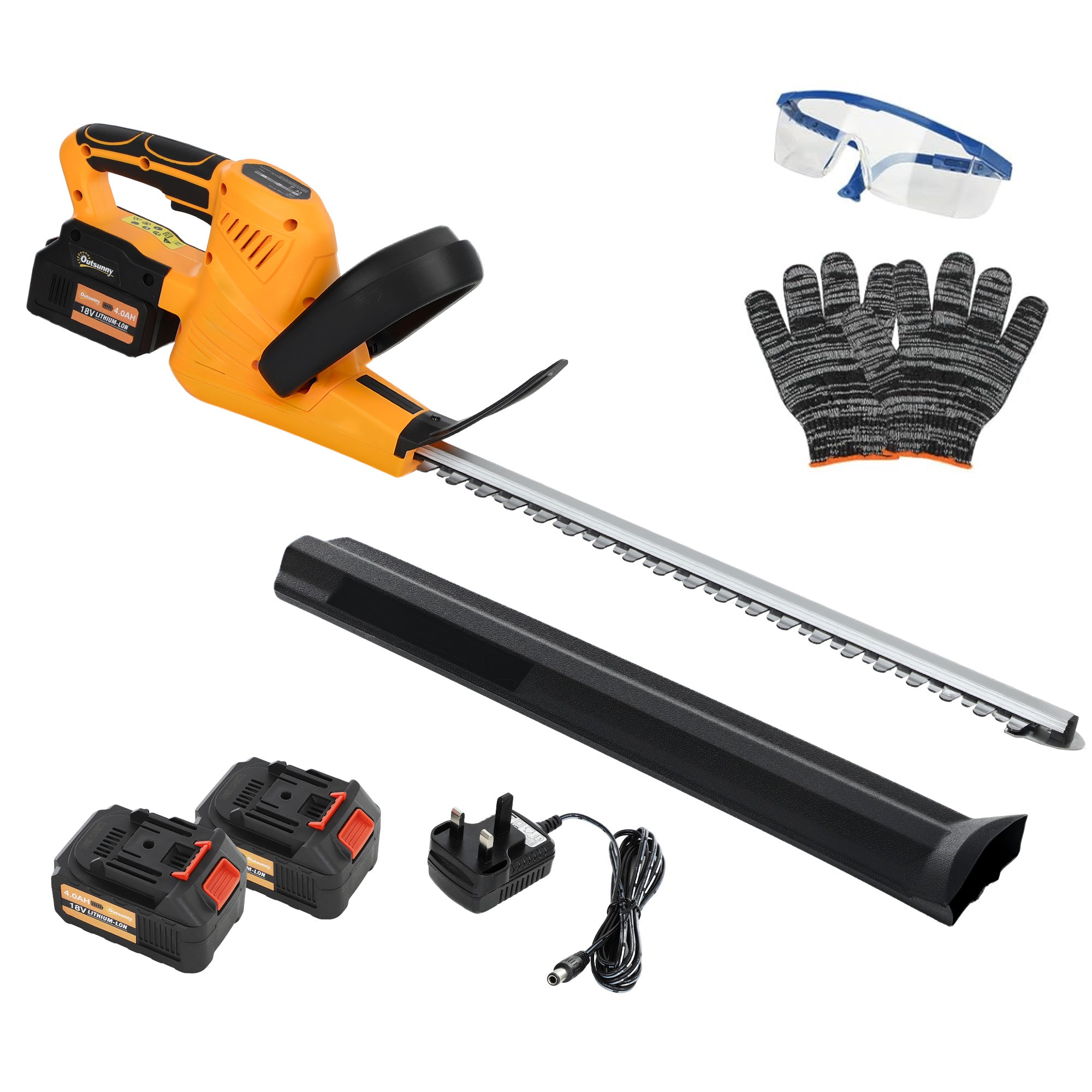 Outsunny Cordless Hedge Trimmer, Electric Hedge Cutter with 51cm Blade, Brushless Motor and 2 x 4.0Ah Batteries for Branches, Shrubs, Twigs, Orange - North Peak Garden Furniture