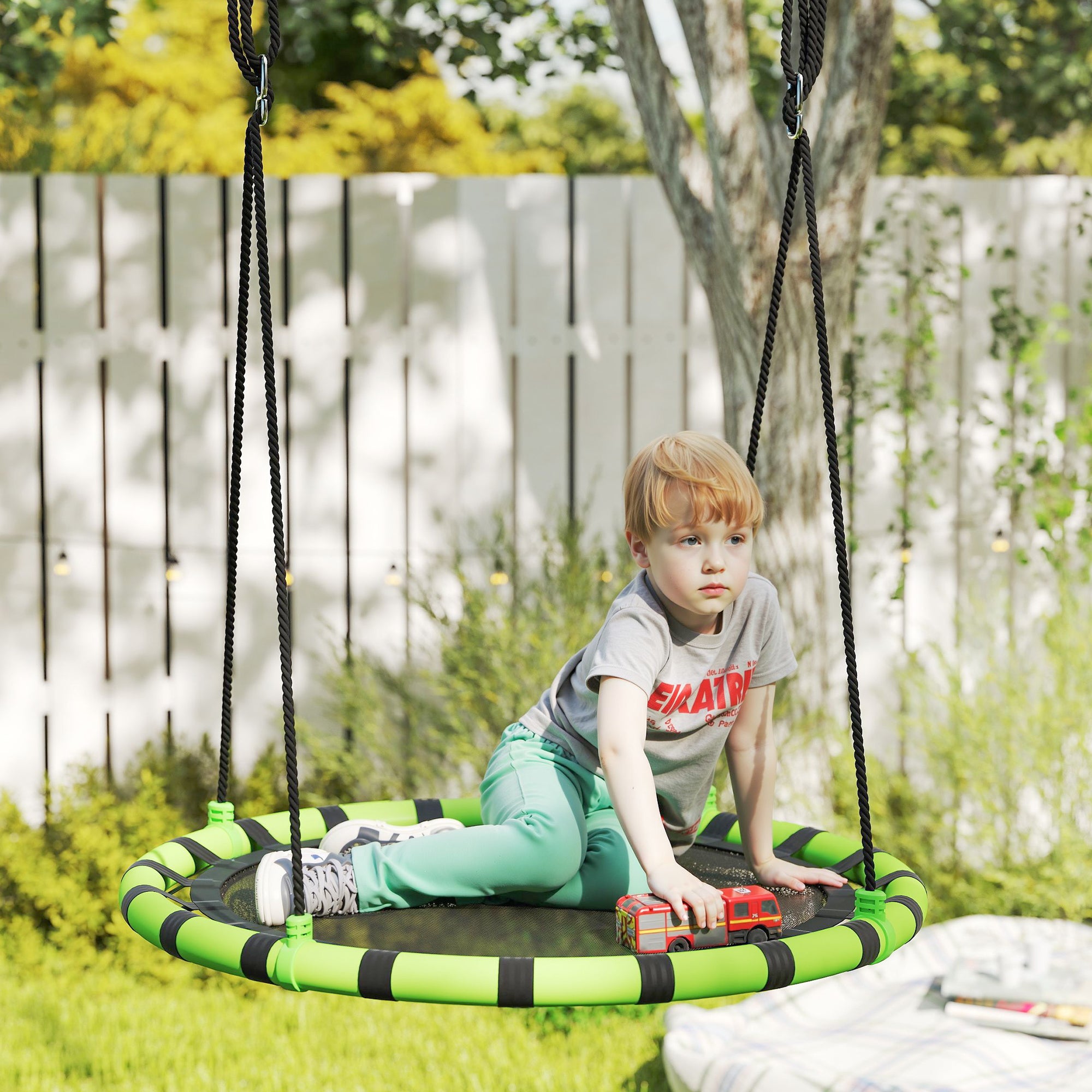 AIYAPLAY 100 cm Diameter Kid Nest Swing Seat with Height Adjustable Ropes for Outdoor Indoor, Black - North Peak Garden Furniture