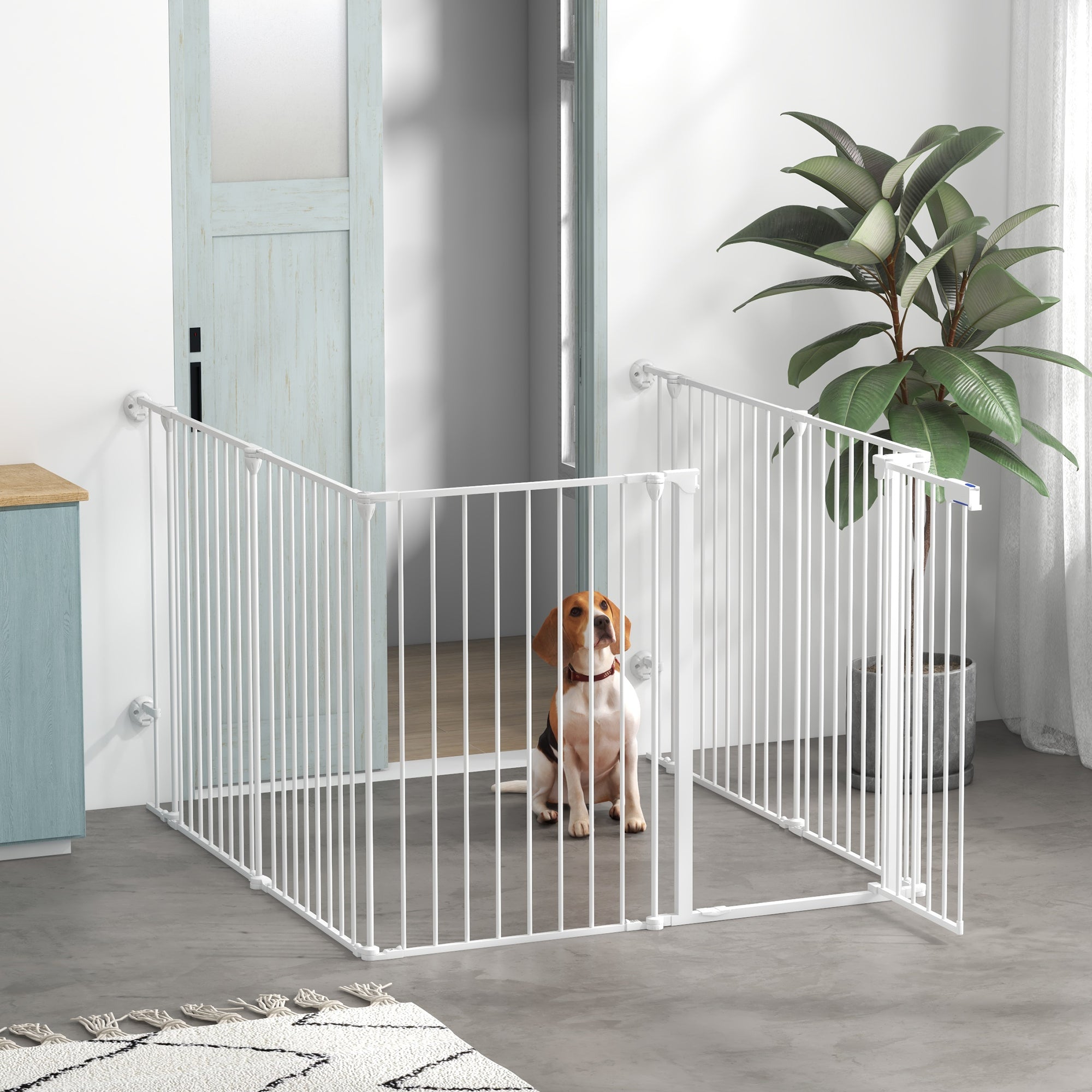 PawHut 6 Panels Foldable Dog Playpen, Puppy Pen Crate with Door - White - North Peak Garden Furniture