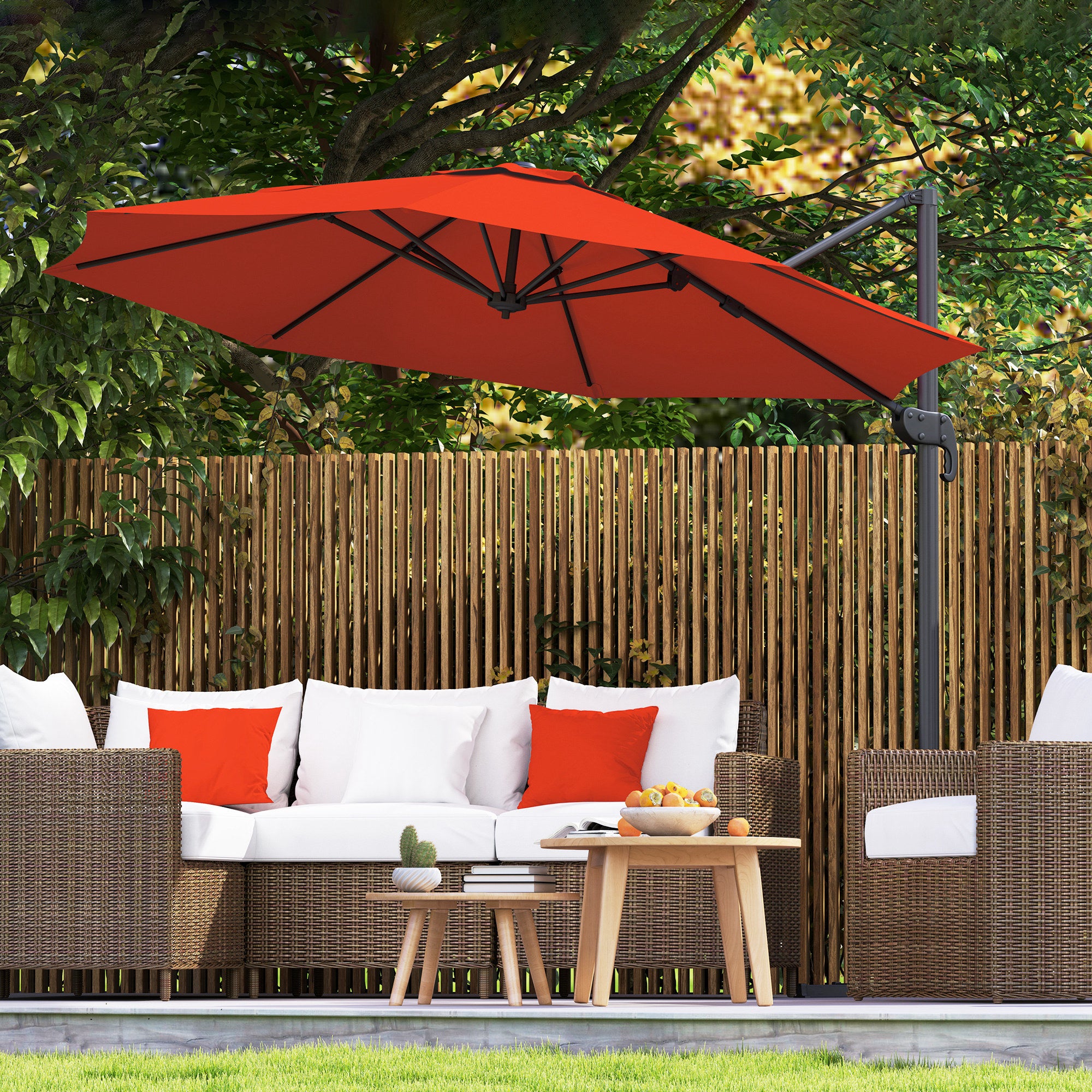 Outsunny Five-Position Overhanging Parasol - Orange - North Peak Garden Furniture