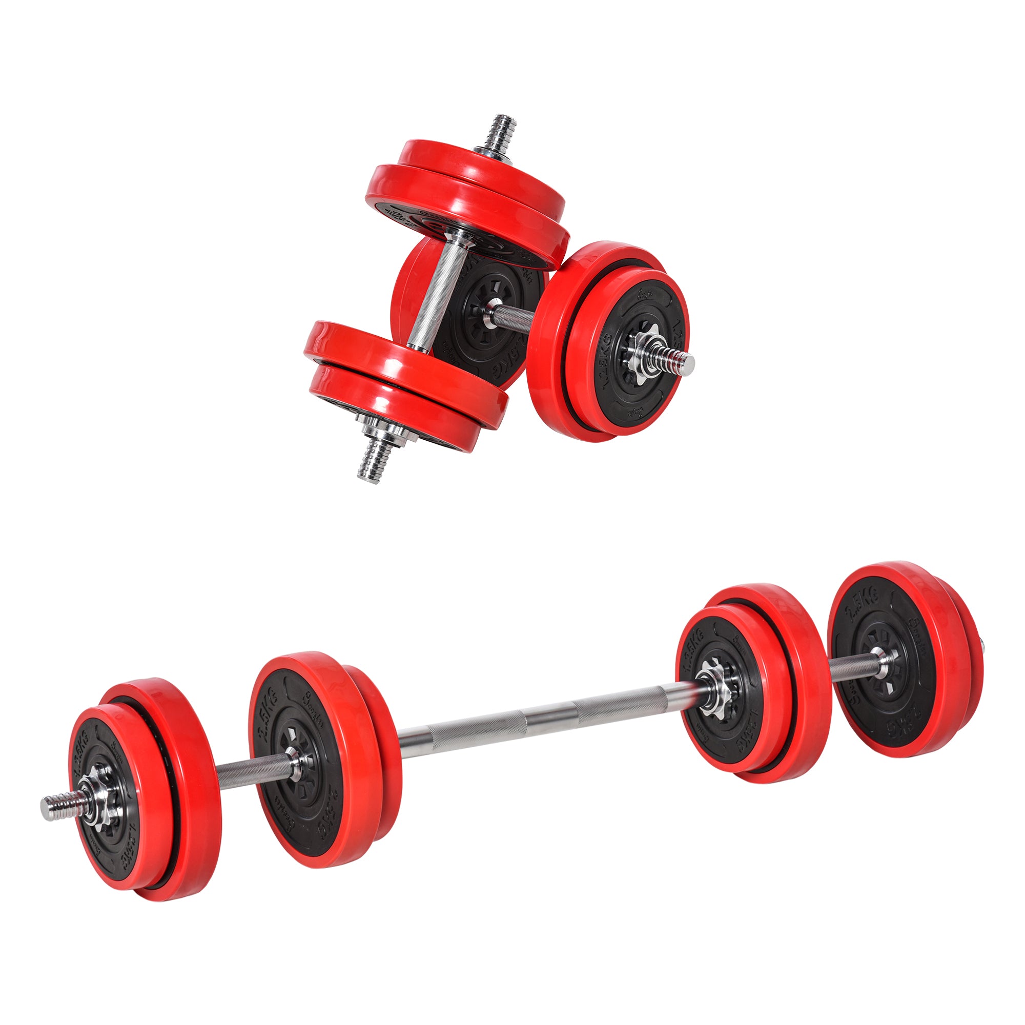 HOMCOM 20KGS 2-In-1 Dumbbell & Barbell Adjustable Set Strength Muscle Exercise Fitness Plate Bar Clamp Rod Home Gym Sports Area - North Peak Garden Furniture