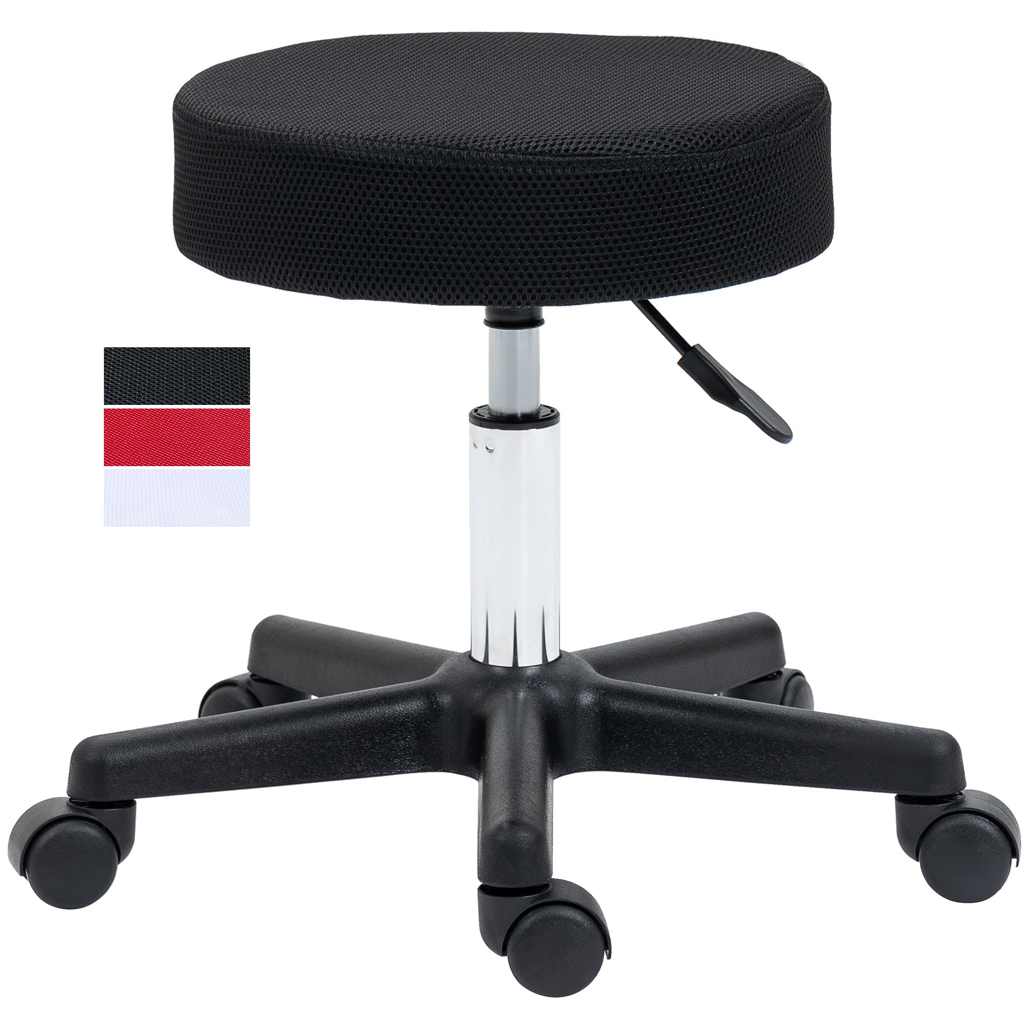HOMCOM Hydraulic Swivel Salon Spa Stool Height Adjustable Facial Massage Tattoo with 3 Changeable Seat Covers, Black - North Peak Garden Furniture
