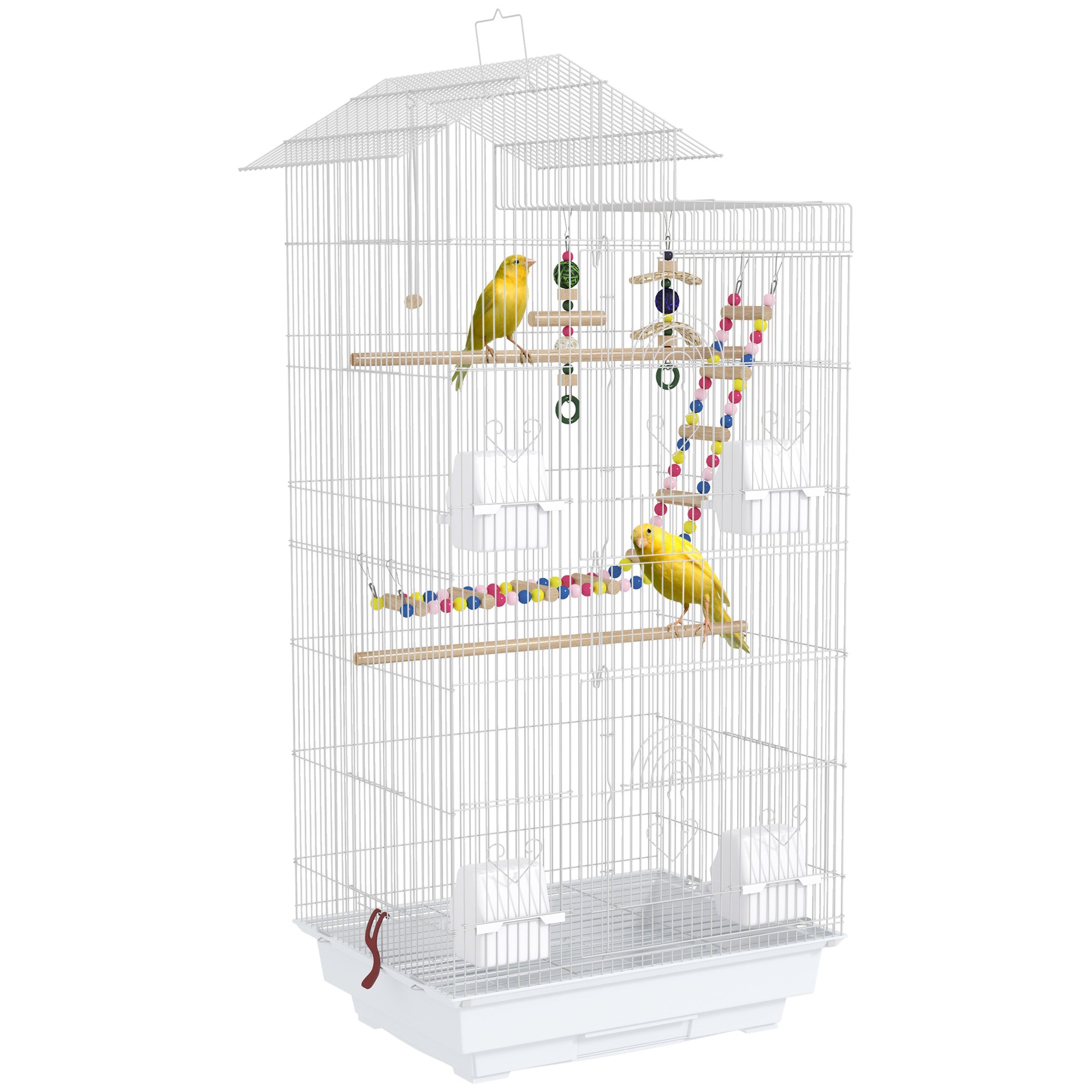 PawHut Bird Cage for Budgies, Finches, Canaries w/ Accessories, Toys, Tray, White - North Peak Garden Furniture