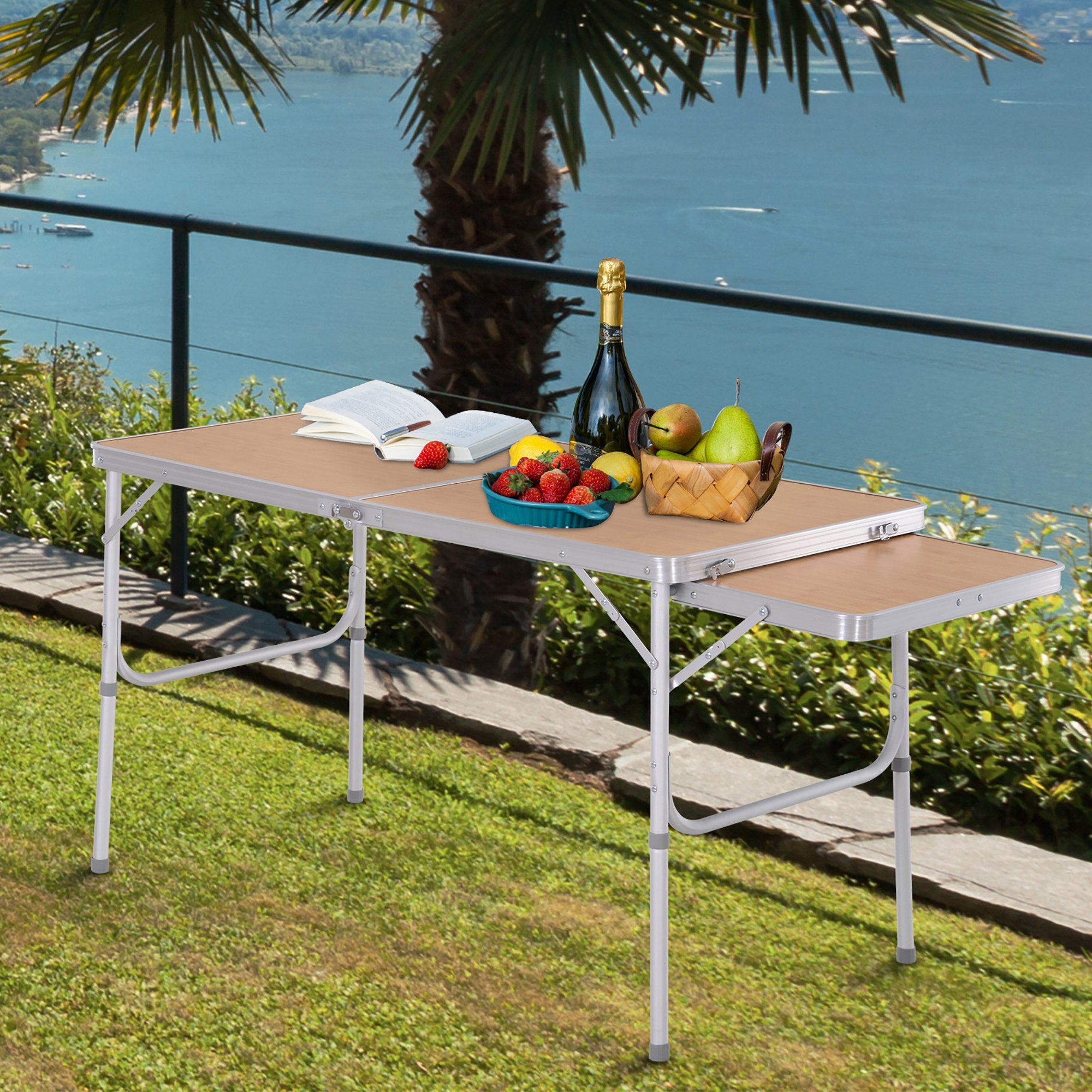 Outsunny Aluminium MDF-Top 4ft Folding Portable Outdoor Table Silver - North Peak Garden Furniture
