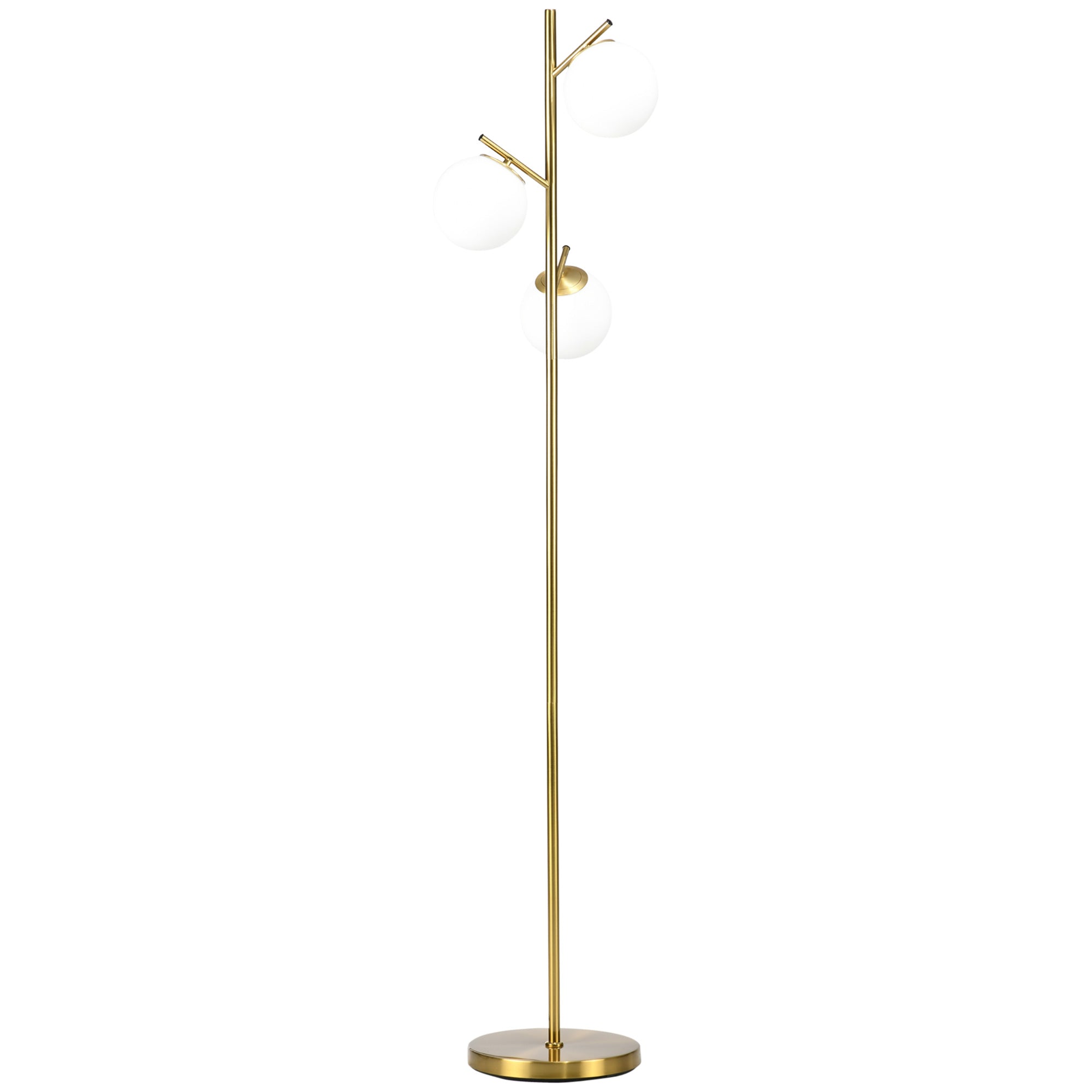 HOMCOM 3-Light Tree Floor Lamps for Living Room, Modern Standing Lamp for Bedroom with Globe Lampshade, Steel Base, Bulb not Included, Gold Tone - North Peak Garden Furniture