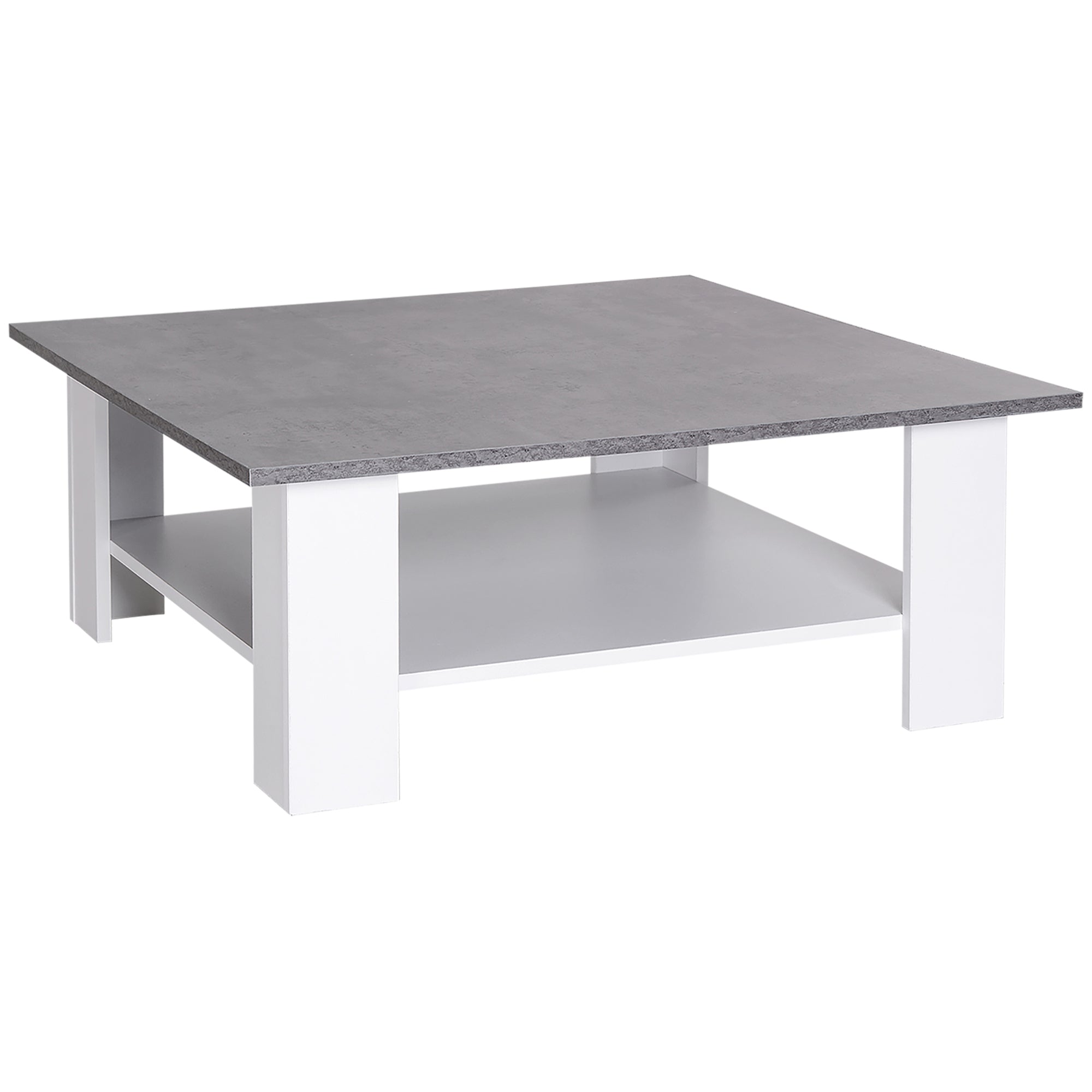 HOMCOM Square Coffee Table, Wooden Coffee Table with Storage, Cocktail Center Tea Table for Home Office, 80W x 80D x 31.5Hcm, Grey and White - North Peak Garden Furniture