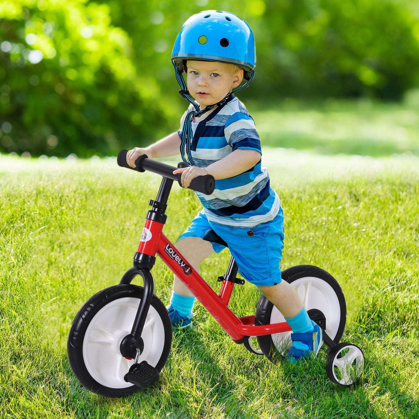HOMCOM 11 Inch Kids Balance Bike Training Pedal Bicycle W/ Removable Stabilizers EVA Tyres Adjustable Seat Height 2 to 5 Years Gift for Boys Girls Red - North Peak Garden Furniture