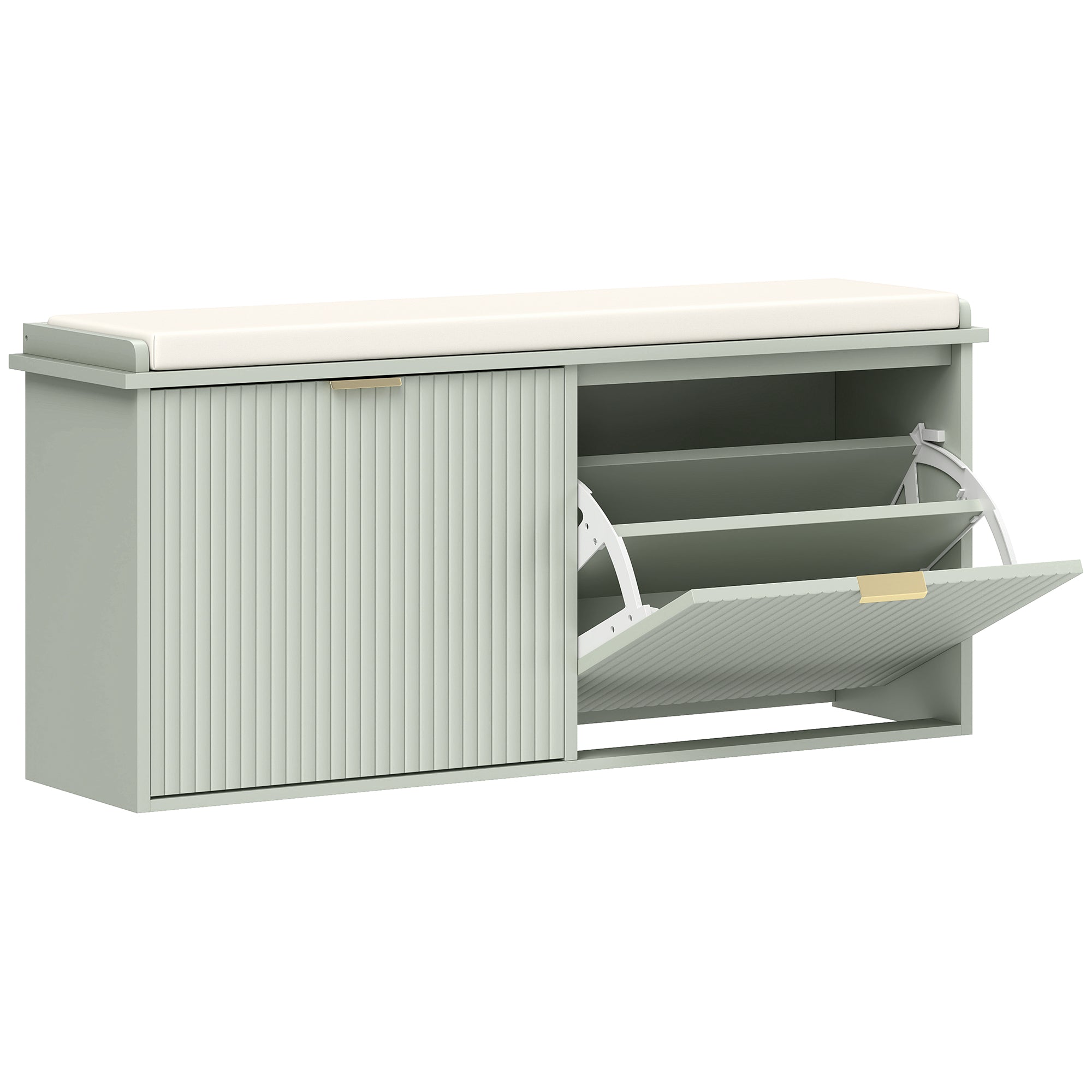 HOMCOM Elegant Ten Shoe Bench, with Top Seat - Green - North Peak Garden Furniture