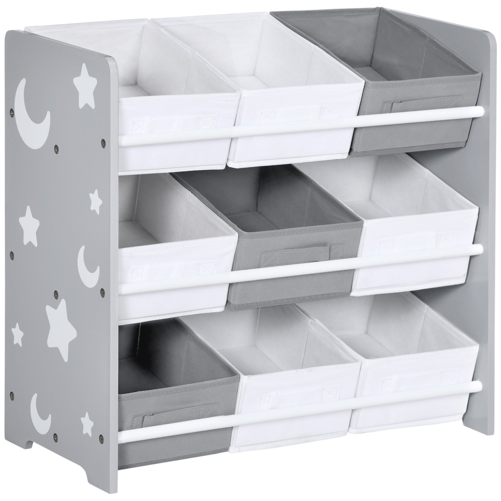 ZONEKIZ Kids Storage Rack, with Nine Removable Baskets, for Nursery, Bedroom, Playroom - Grey - North Peak Garden Furniture