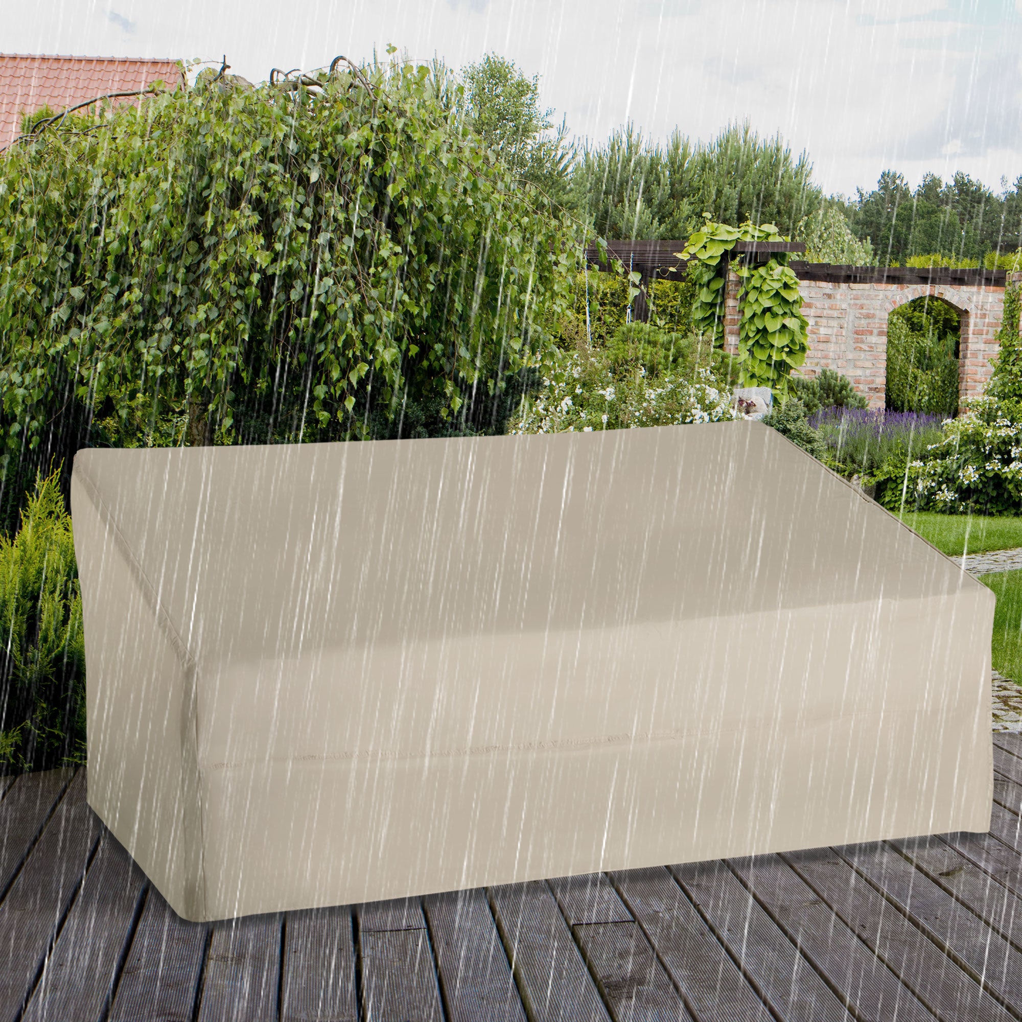 Outsunny 600D Oxford Cloth Furniture Cover 3 Seat Sofa Protector Large Garden Patio Outdoor Waterproof Beige 218x111x63-101cm - North Peak Garden Furniture