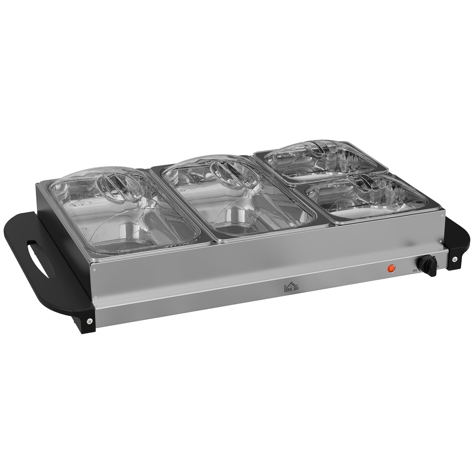 HOMCOM 4 Tray Electric Food Warmer Buffet Server with Warming Plate, Cool Touch Handles, Adjustable Temperature, 300W, 2 x 2.4L and 2 x 1L Pans - North Peak Garden Furniture