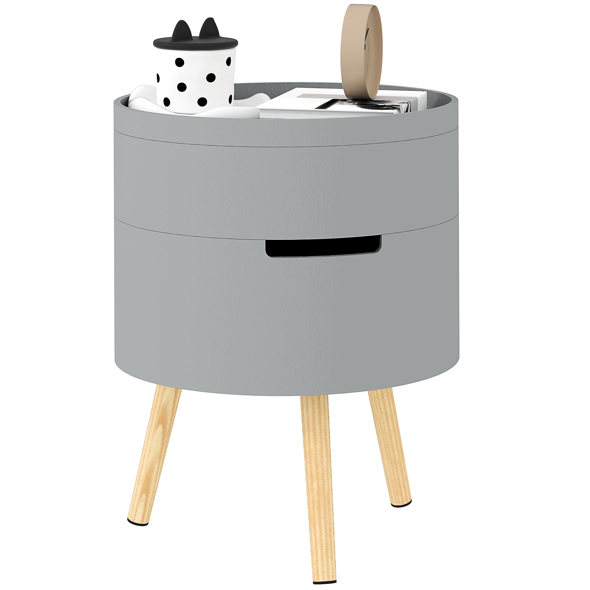 HOMCOM 3-Tier Coffee Table, Round End Table with 2 Hidden Compartments and Detachable Tray, Side Table with Storage for Living Room, Grey - North Peak Garden Furniture