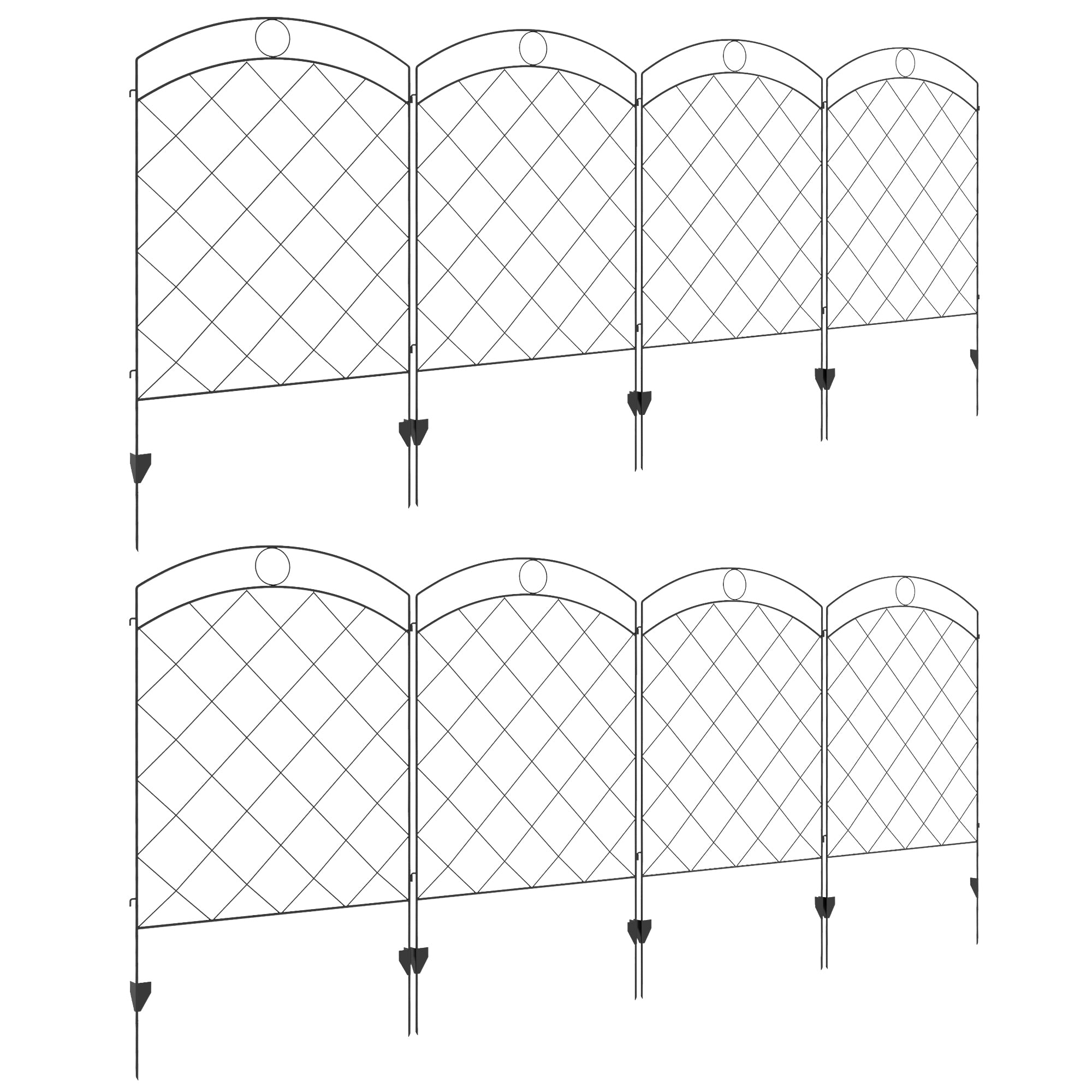 Outsunny Decorative Garden Fencing, 43in x 11.4ft Outdoor Picket Fence Panels, 8PCs Rustproof Steel Wire Landscape Flower Bed Border Edging Animal Barrier, Black - North Peak Garden Furniture