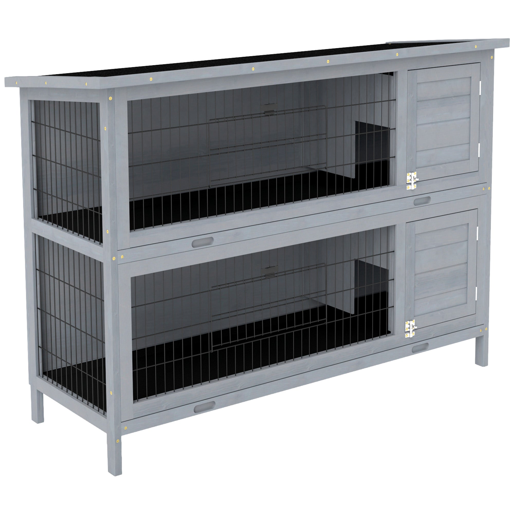 PawHut Rabbit Hutch Outdoor Guinea Pig Hutch Bunny Cage with No-Leak Trays, Divider, 136 x 50 x 93cm, Grey - North Peak Garden Furniture