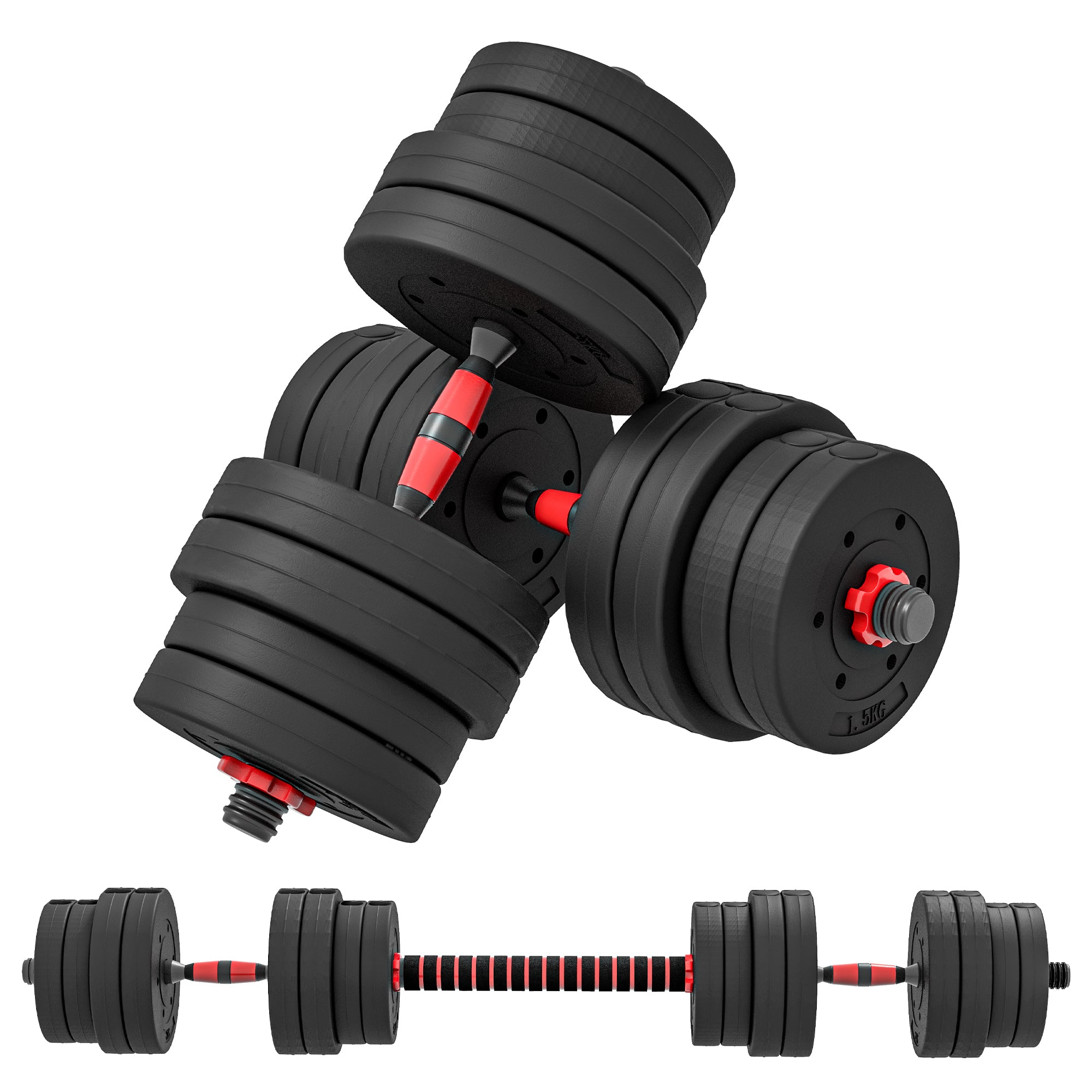 HOMCOM 30kg 2 IN 1 Adjustable Dumbbells Weight Set, Dumbbell Hand Weight Barbell for Body Fitness, Lifting Training for Home, Office, Gym, Black - North Peak Garden Furniture