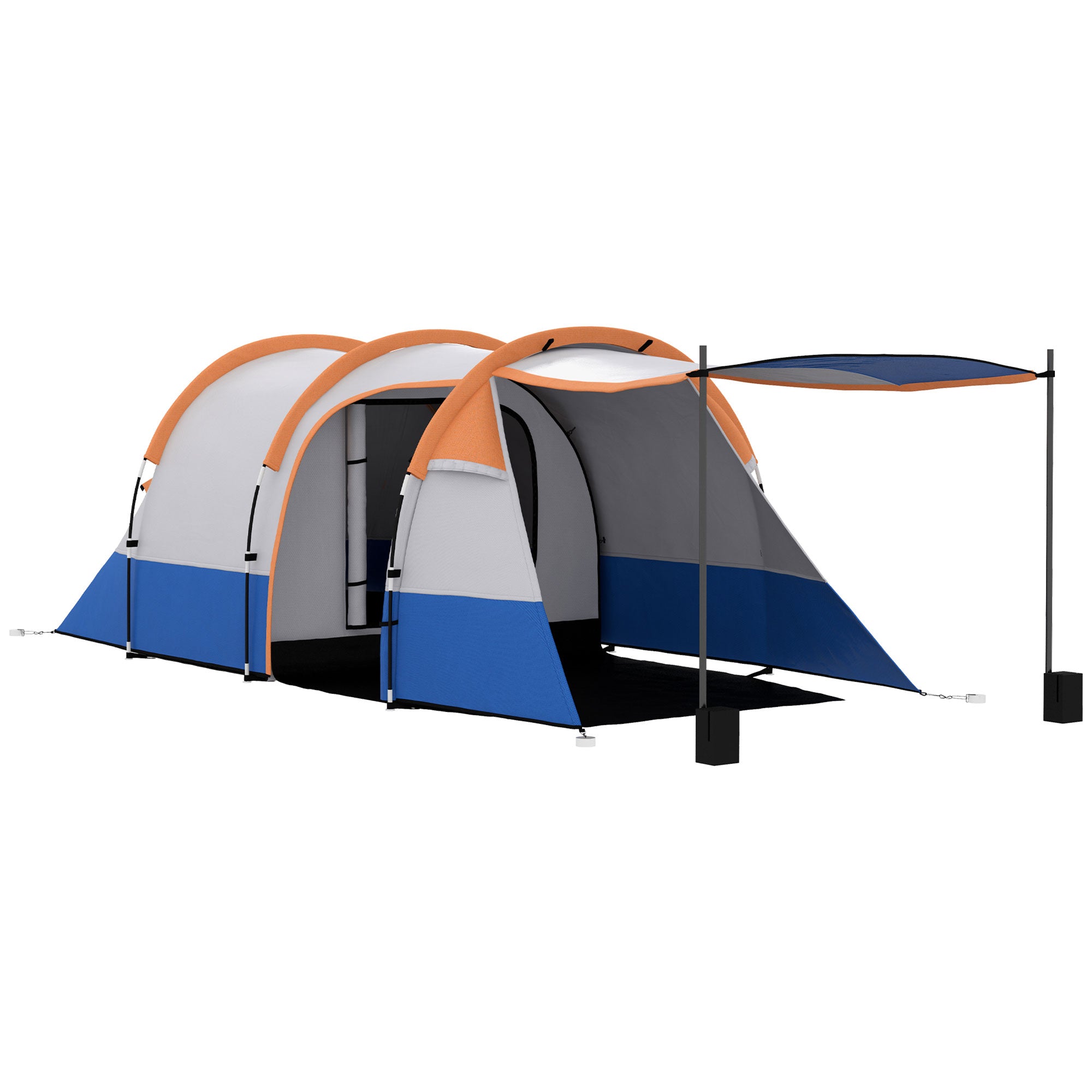 Outsunny Camping Tent, Large Tunnel Tent with Bedroom and Living Area, 2000mm Waterproof, Portable with Bag for 2-3 Man, Orange
