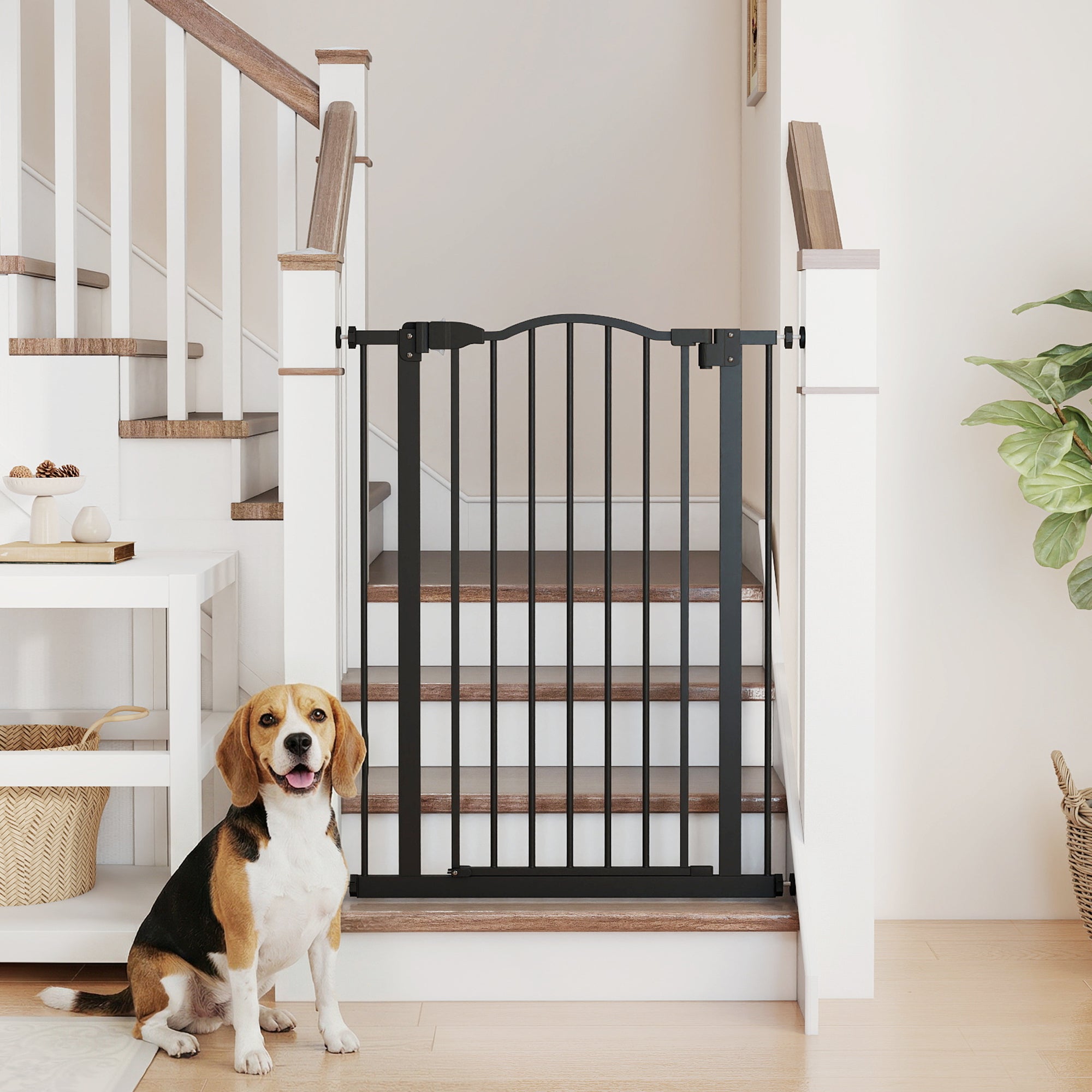 PawHut Pressure Fit Dog Stair Gate No Drilling Safety Gate Auto Close for Doorways, Hallways, 74-80cm Adjustable, 94cm Tall, Black