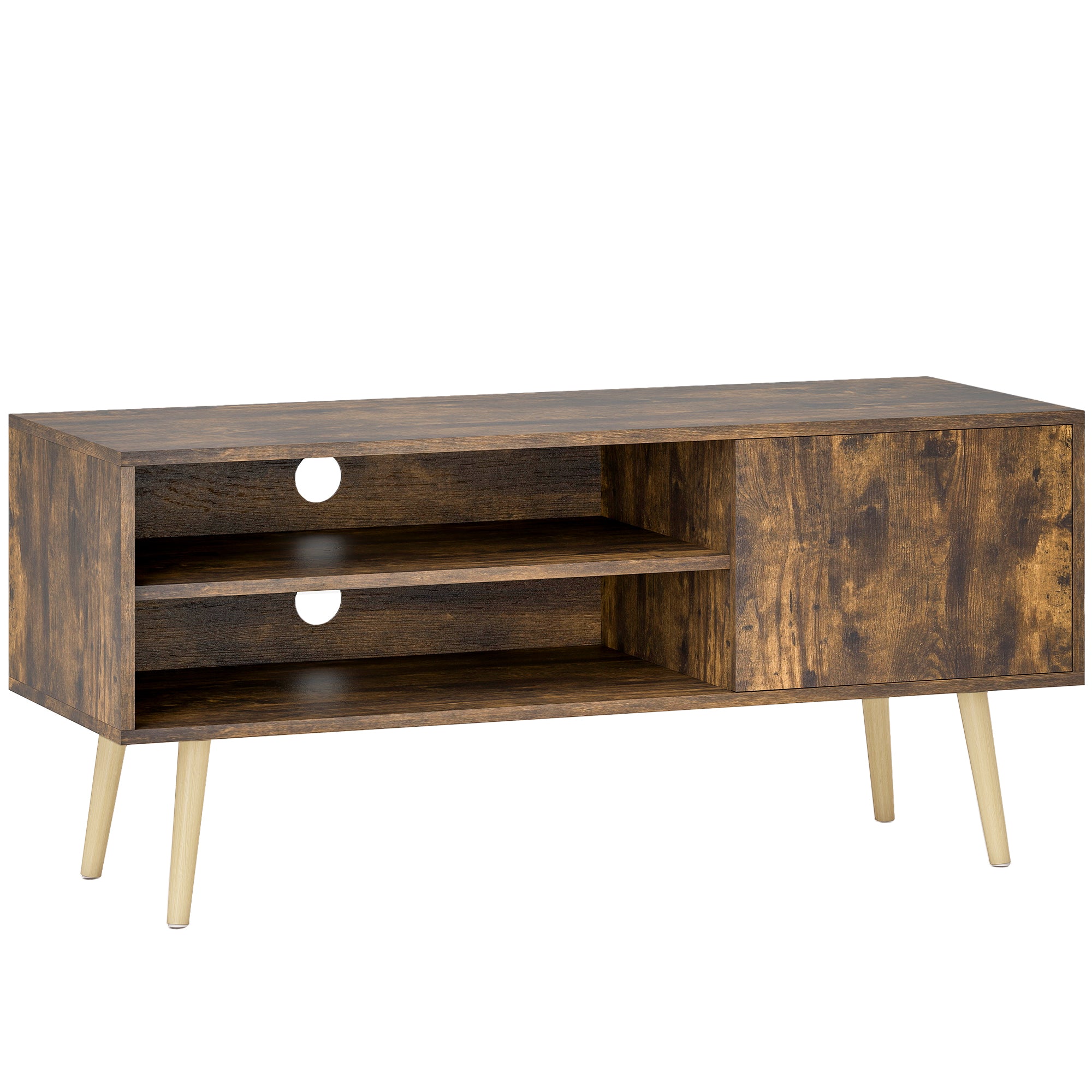 HOMCOM TV Stand up to 55 Inches, TV Unit with Open Shelves and Cable Holes - Brown - North Peak Garden Furniture