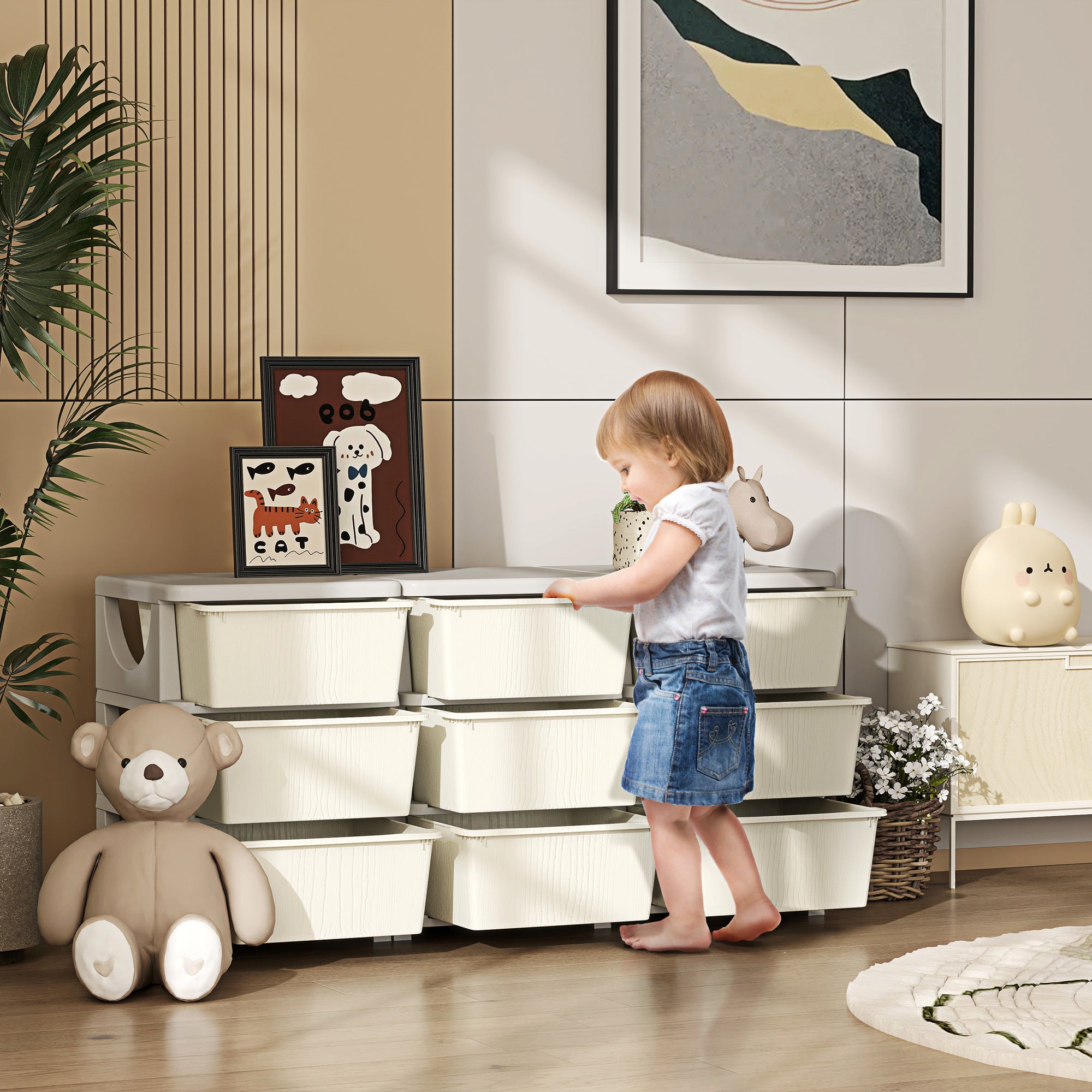 HOMCOM Kids Storage Unit, with Nine Drawers - Cream