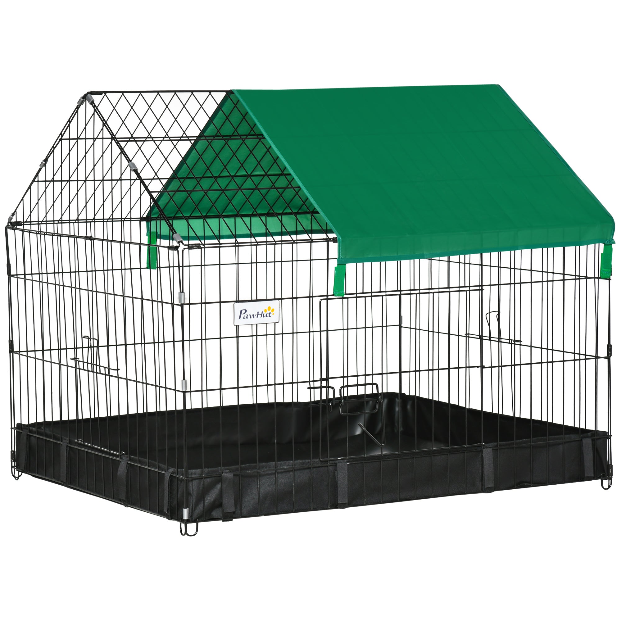 PawHut Rabbit Cage Guinea Pig Playpen Small Animal House for Kitties Puppies, w/ Water Proof Oxford Roof Floor 90 x 75 x 75 cm - North Peak Garden Furniture