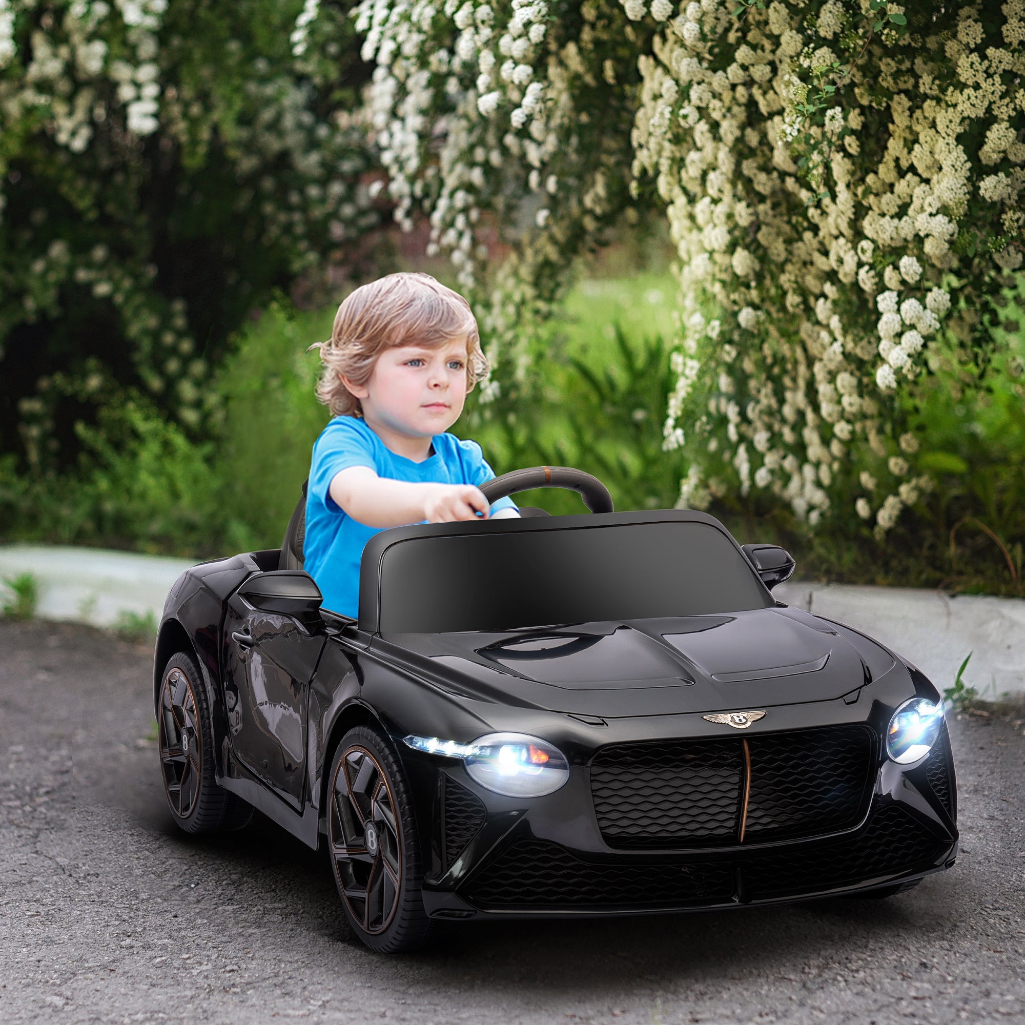 HOMCOM Bentley Bacalar Licensed 12V Kids Electric Car, with Remote Control, Black - North Peak Garden Furniture