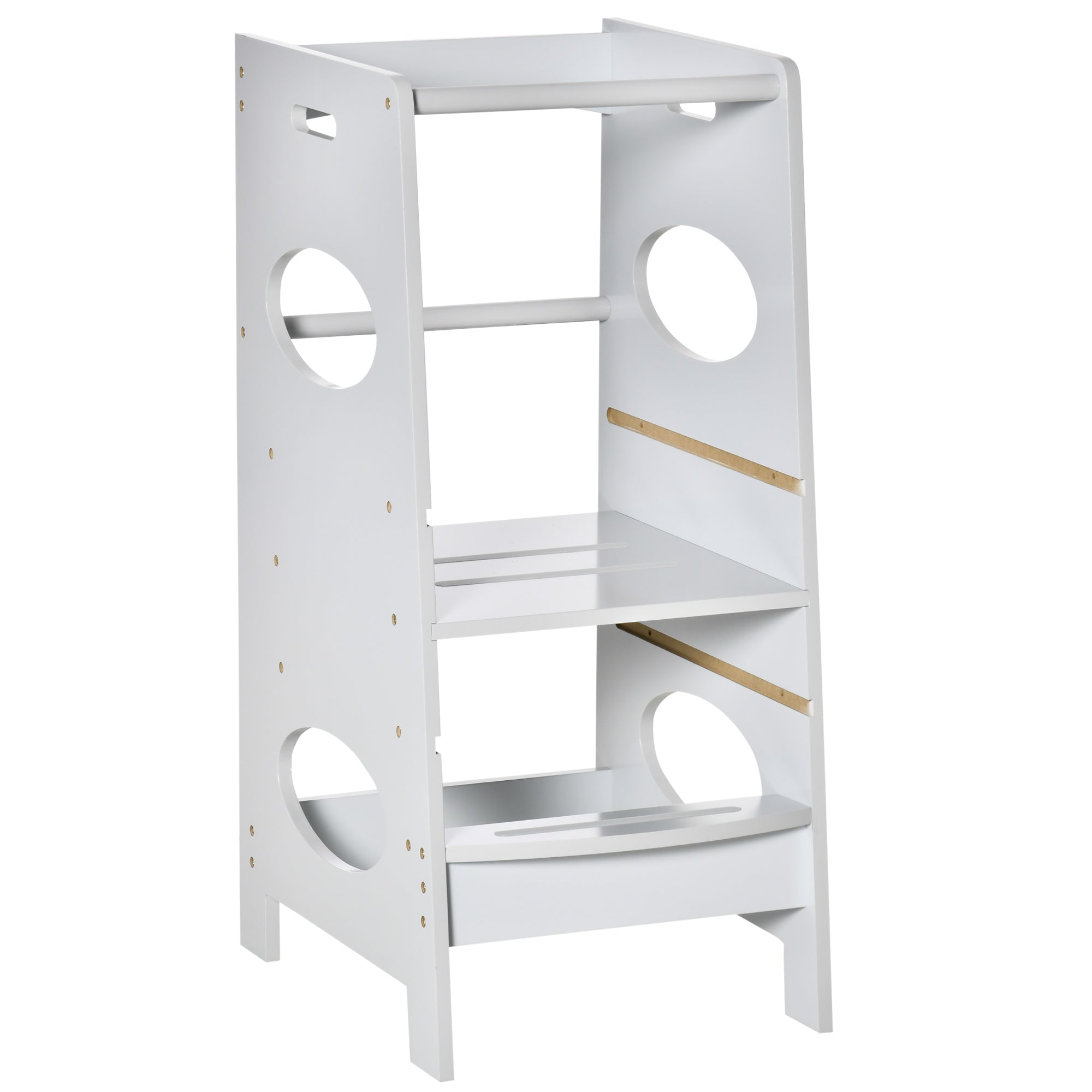 HOMCOM Kids Step Stool Toddler Kitchen Stool Tower with Adjustable Standing Platform, Grey - North Peak Garden Furniture