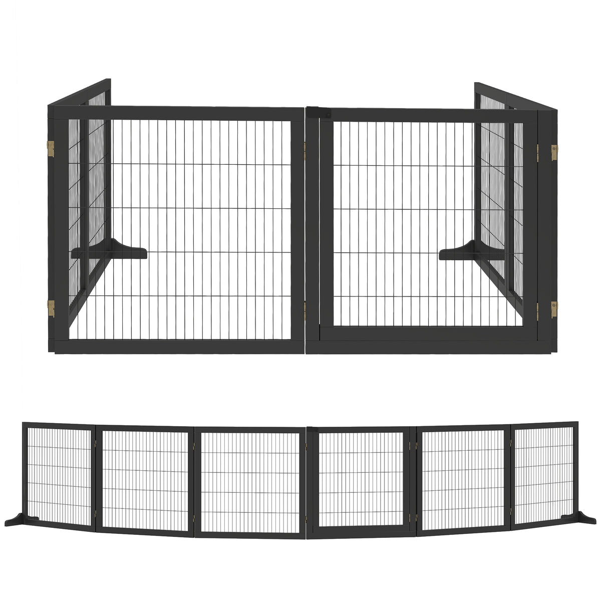 PawHut Wooden Pet Gate, Freestanding Dog Security Barrier with Two Support Feet - Black