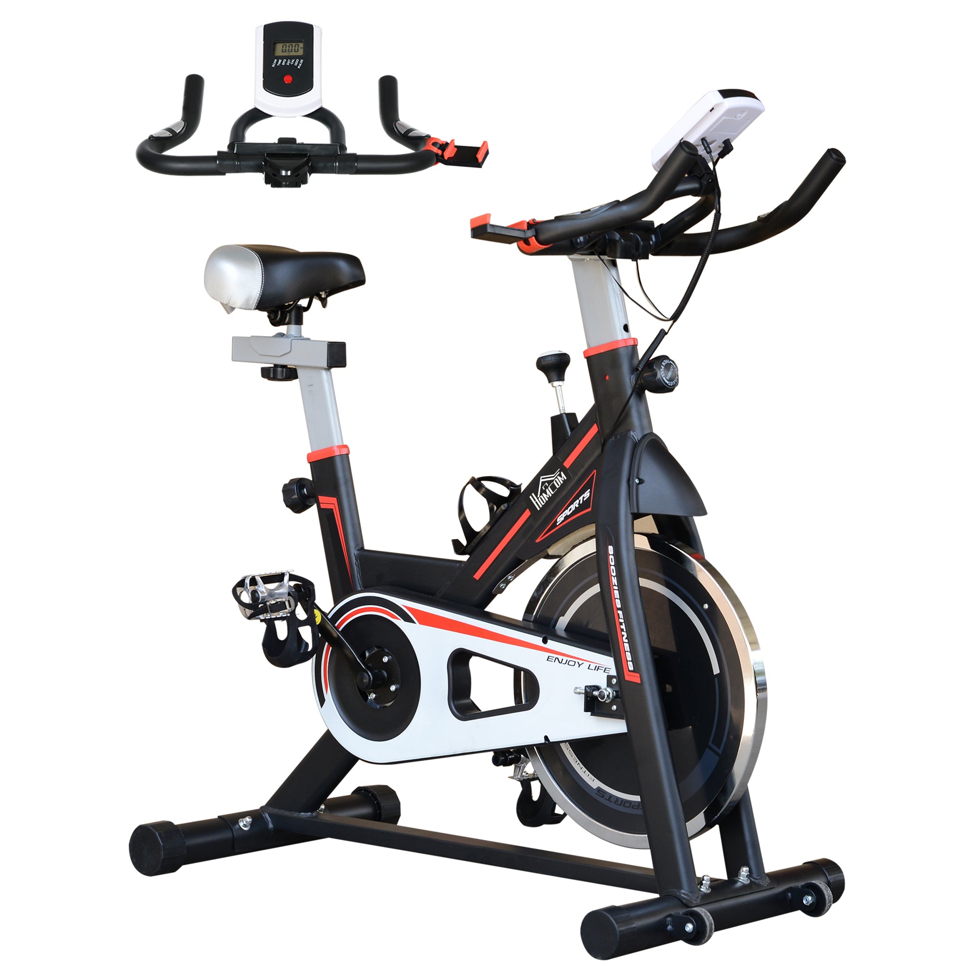 HOMCOM Exercise Bike, Indoor Cycling, with LCD Display, Heart Rate, Sensor - Black - North Peak Garden Furniture