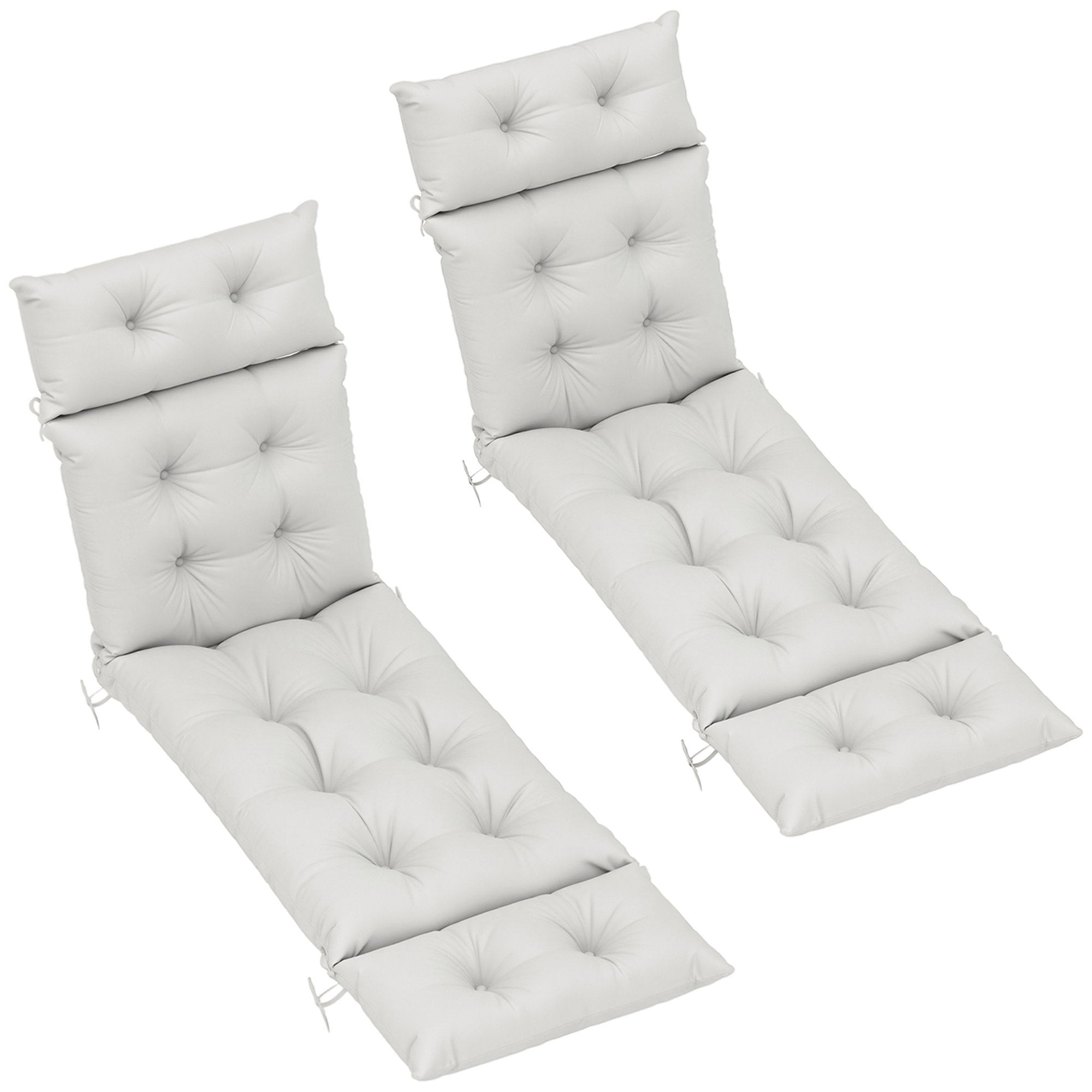 Outsunny Set of Two 190 x 56cm Sun Lounger Cushions - Light Grey - North Peak Garden Furniture