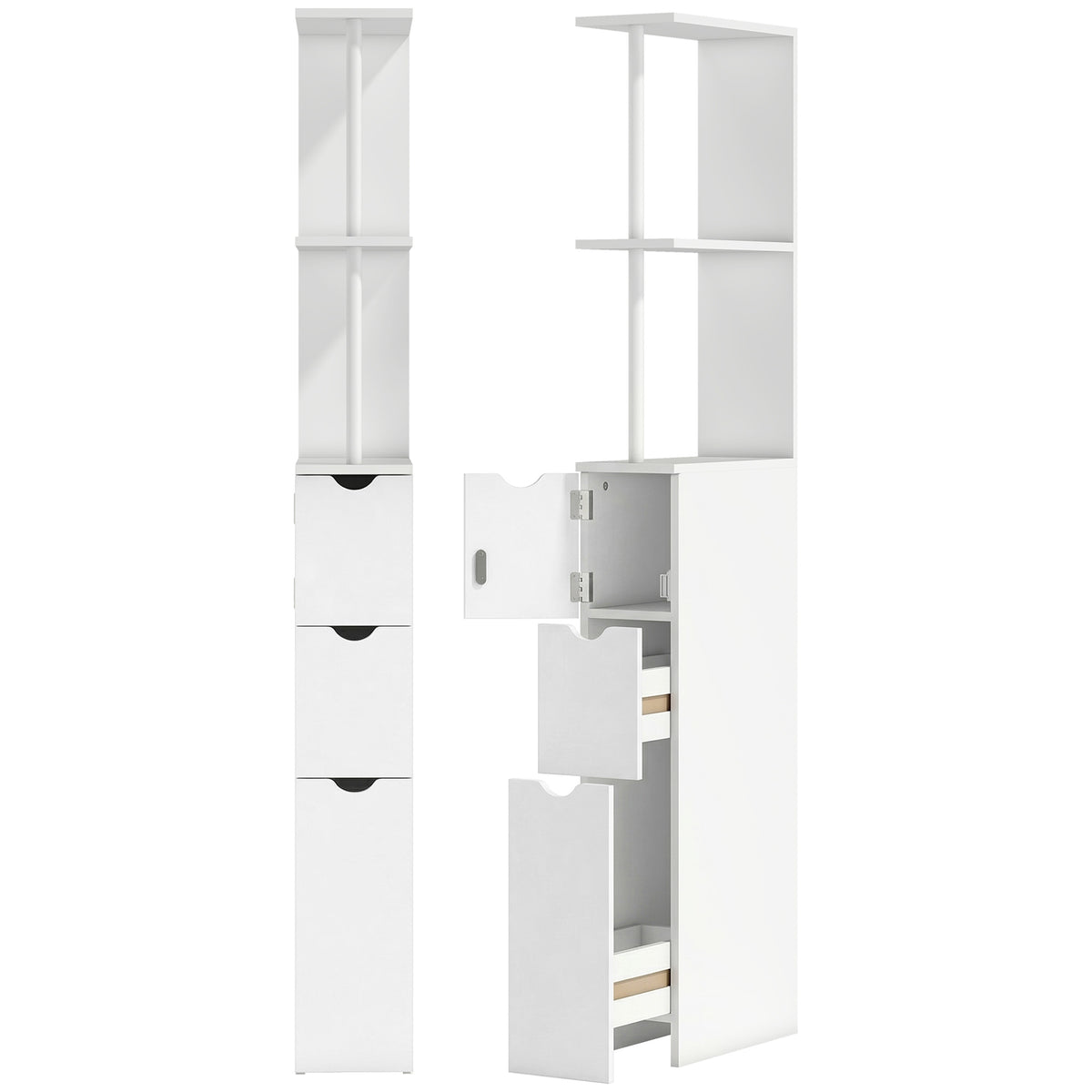 kleankin Slim Bathroom Storage Cabinet with Drawers, Tall Bathroom Cupboard with 2-Tier Shelf, White